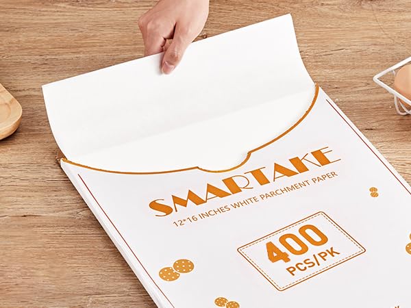 SMARTAKE 400PCS Parchment Paper Sheets, 12 x 16 IN Pre-Cut Baking Parchment, Non-Stick Kitchens Cookie Baking Paper, for Oven Grilling Air Fryer Steaming Bread Cake Cookie Meat Pizza (White) - Image 8