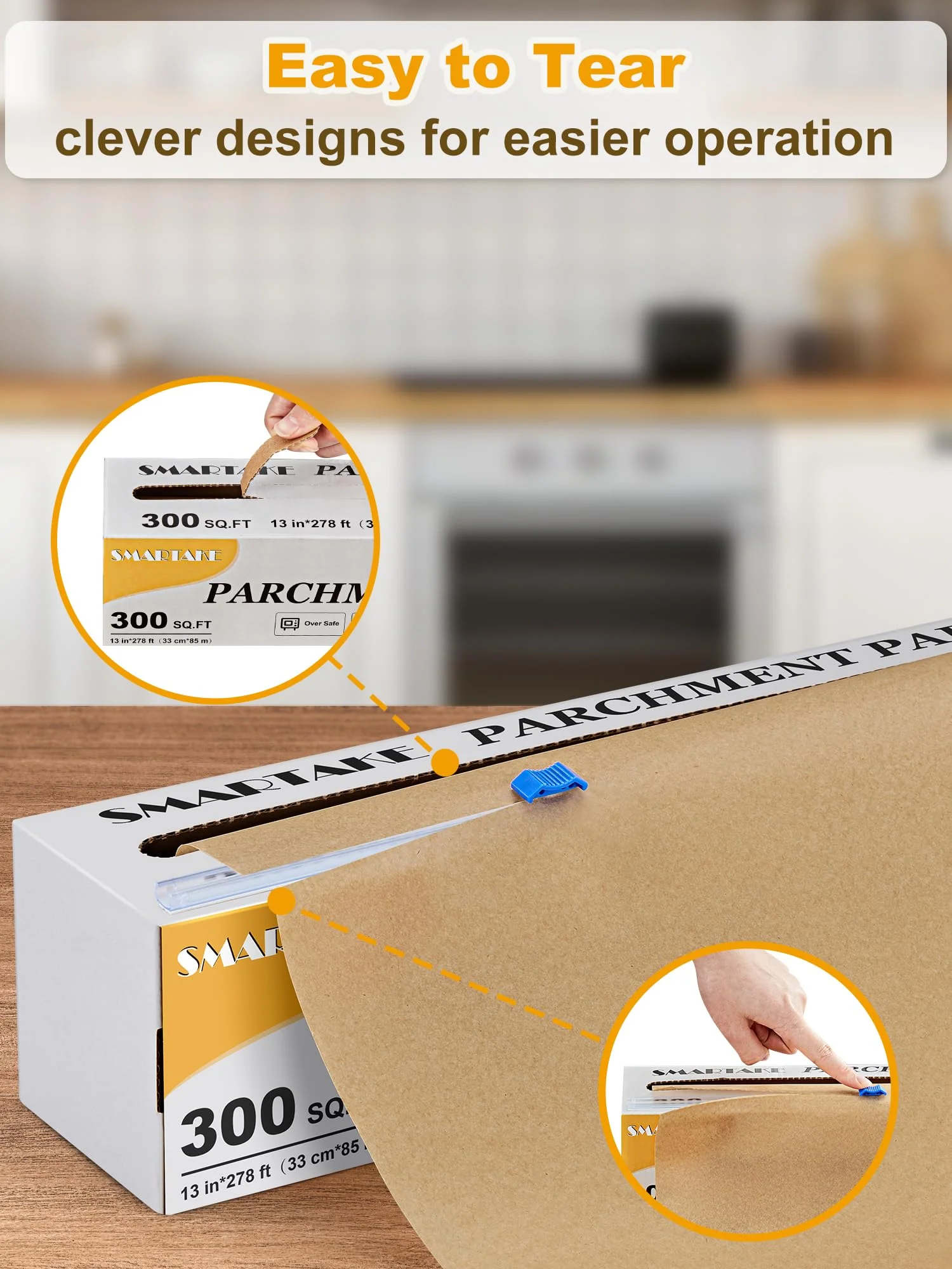 SMARTAKE Parchment Paper Roll for Baking, 13 in x 278 ft, 300 sq.ft, Non-Stick Baking Paper Sheets with Slide Cutter, Heavy Duty Extra Long, for Kitchen Baking Cooking Grilling Steaming, Unbleached - Image 2