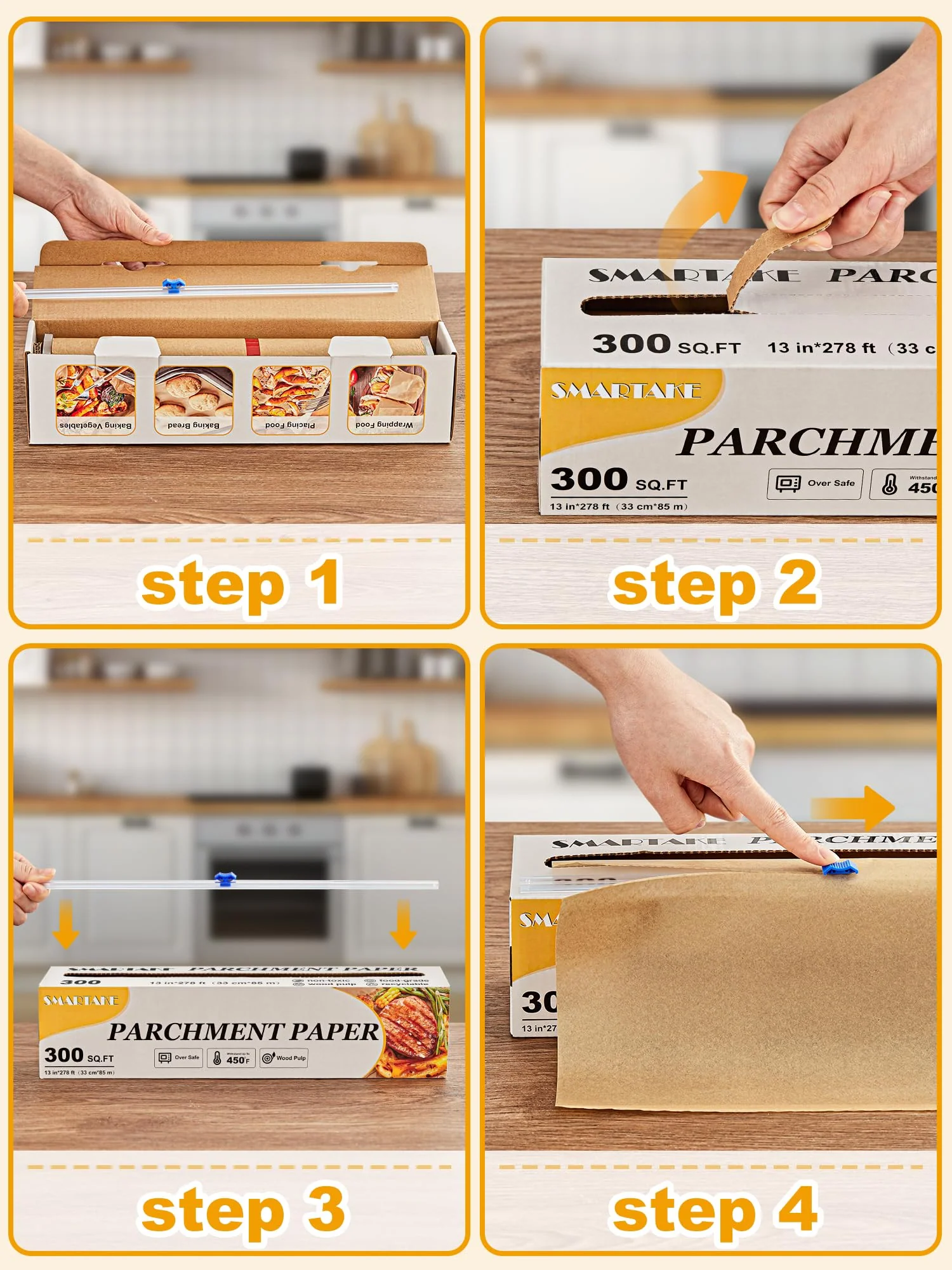 SMARTAKE Parchment Paper Roll for Baking, 13 in x 278 ft, 300 sq.ft, Non-Stick Baking Paper Sheets with Slide Cutter, Heavy Duty Extra Long, for Kitchen Baking Cooking Grilling Steaming, Unbleached - Image 3
