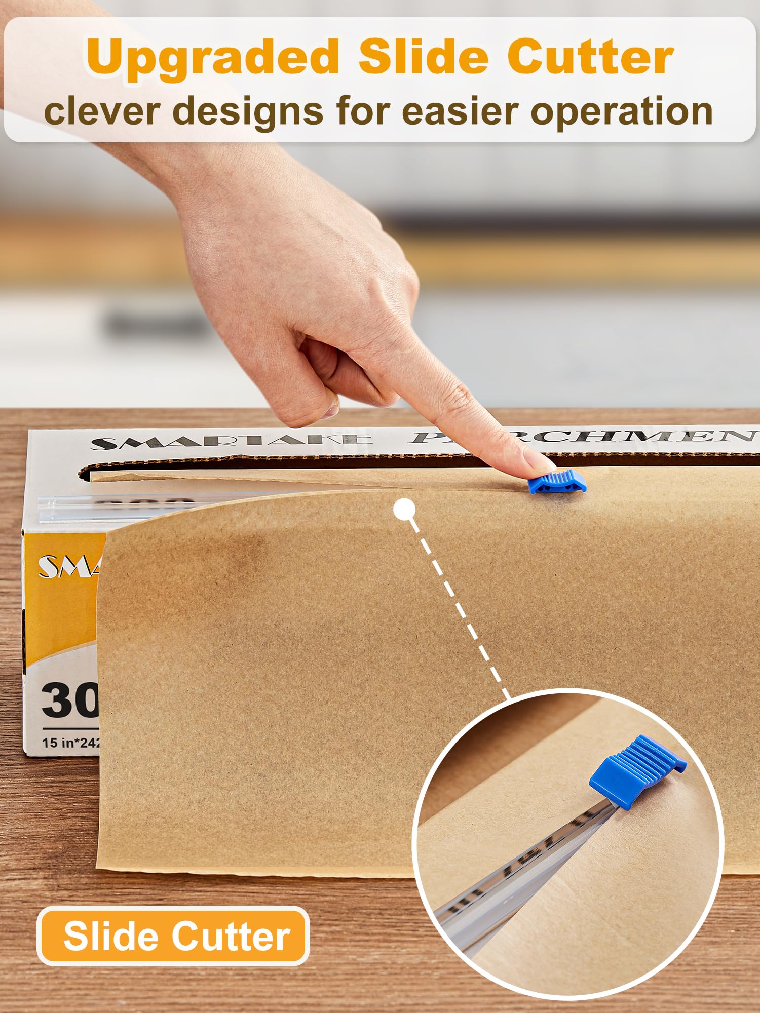 SMARTAKE Parchment Paper Roll for Baking, 15 in x 242 ft, 300 sq.ft, Non-Stick Baking Paper Sheets with Slide Cutter, Heavy Duty Extra Long, for Kitchen Baking Cooking Grilling Steaming, Unbleached - Image 6