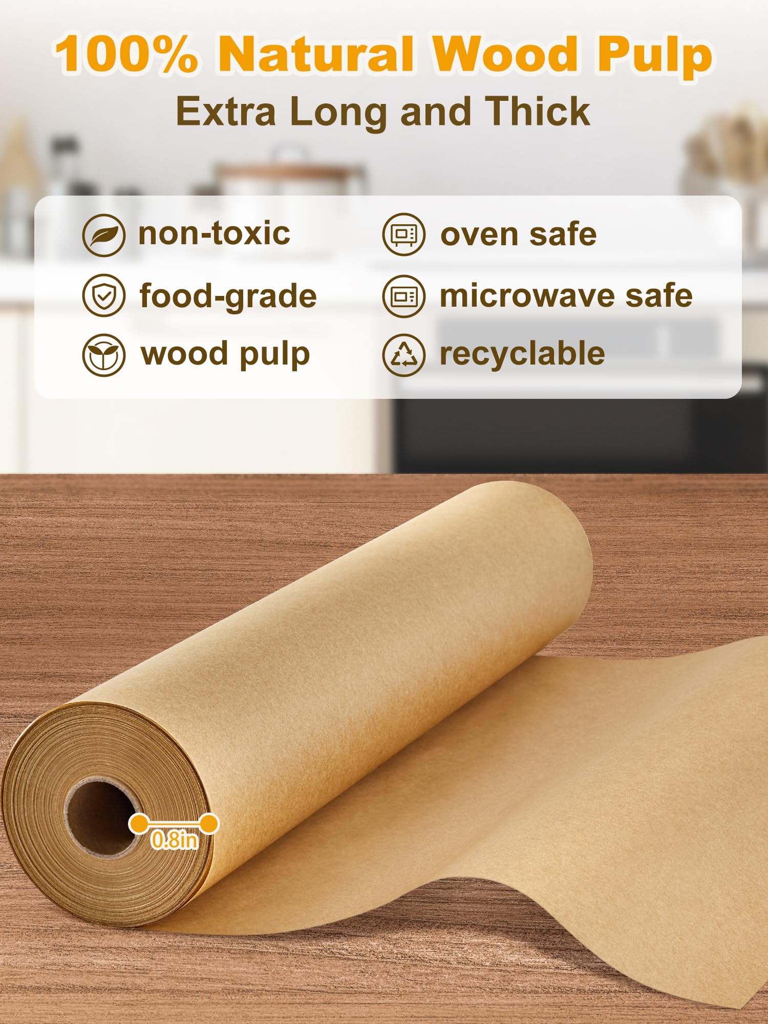 SMARTAKE Parchment Paper Roll for Baking, 15 in x 242 ft, 300 sq.ft, Non-Stick Baking Paper Sheets with Slide Cutter, Heavy Duty Extra Long, for Kitchen Baking Cooking Grilling Steaming, Unbleached - Image 7