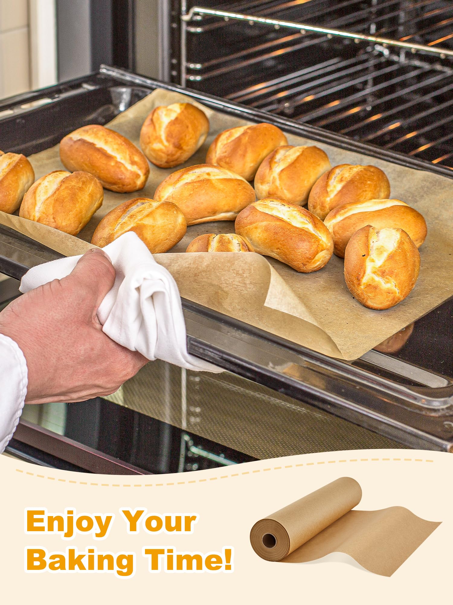 SMARTAKE Parchment Paper Roll for Baking, 15 in x 242 ft, 300 sq.ft, Non-Stick Baking Paper Sheets with Slide Cutter, Heavy Duty Extra Long, for Kitchen Baking Cooking Grilling Steaming, Unbleached - Image 8