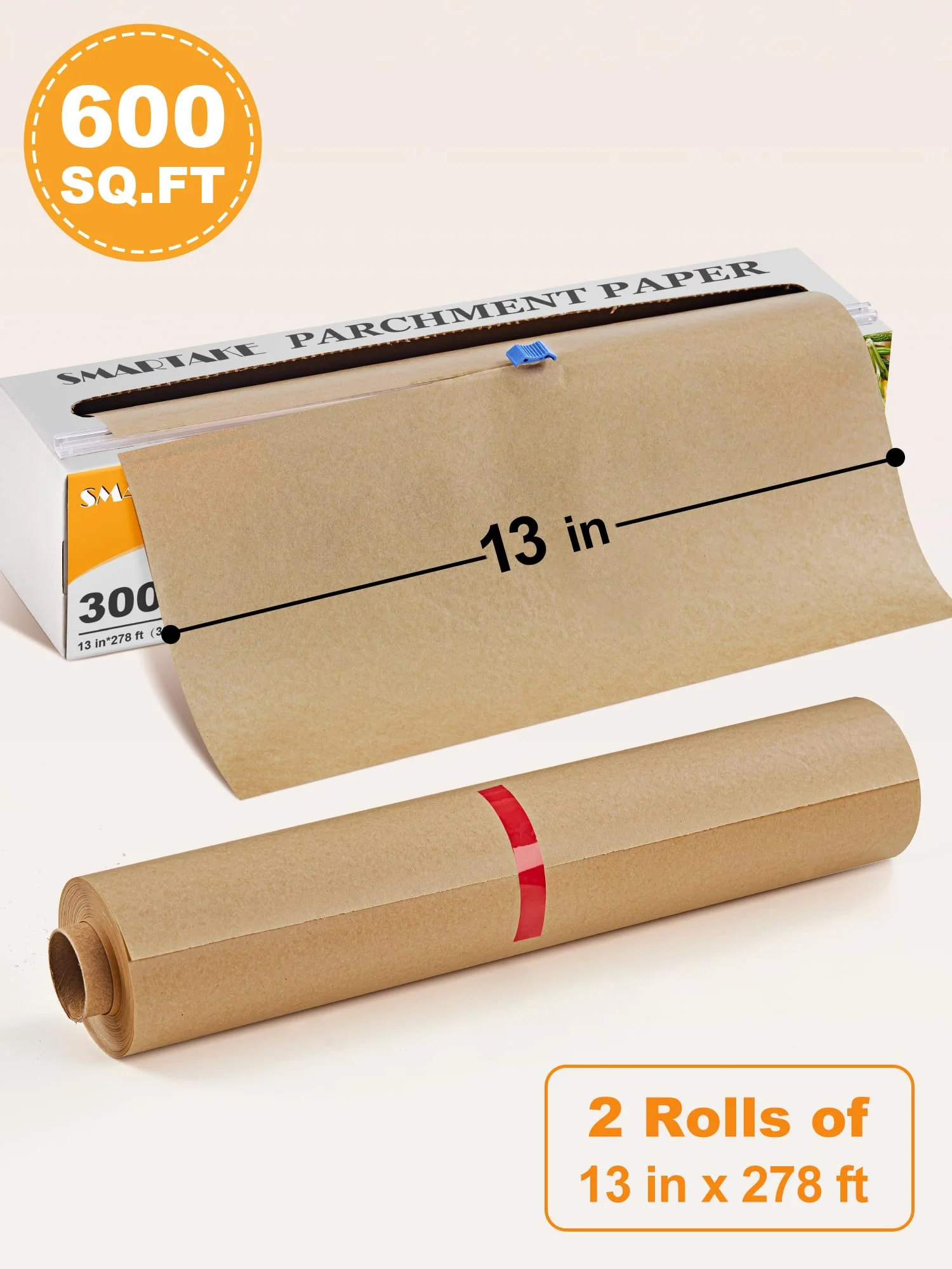 SMARTAKE Parchment Paper Roll for Baking, 2-Pack of 13 in x 278 ft, 600 sq.ft, Non-Stick Baking Paper Sheets with Slide Cutter, Heavy Duty Extra Long, for Kitchen Baking Cooking Grilling, Unbleached - Image 9
