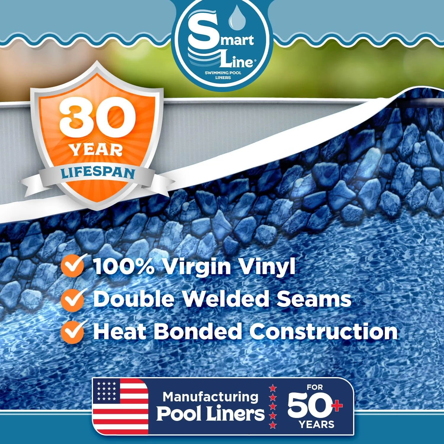Smartline 24 ft Round Swimming Pool Liner | Boulder Swirl | Overlap Style | 48-52 Inch Wall Height | 30 Gauge Heavy Duty Virgin Vinyl | Designed for Steel Sided Above Ground Pools - Image 6