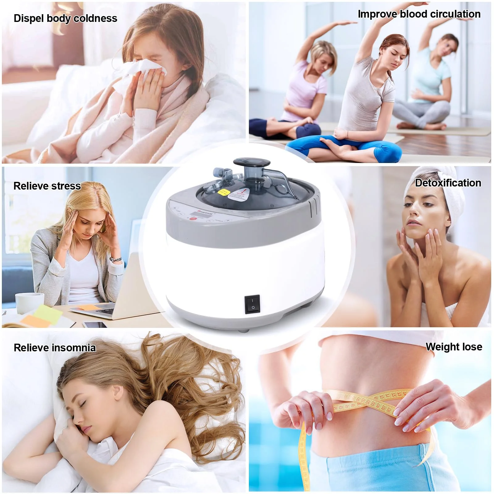 Smartmak Sauna Steamer, Portable 4L Upgraded 1500W Steam Pot Generator with Remote Control, Spa Machine with 99 Minutes Timer Display, Herbal Box for Body Detox, 110V US Plug - Image 2