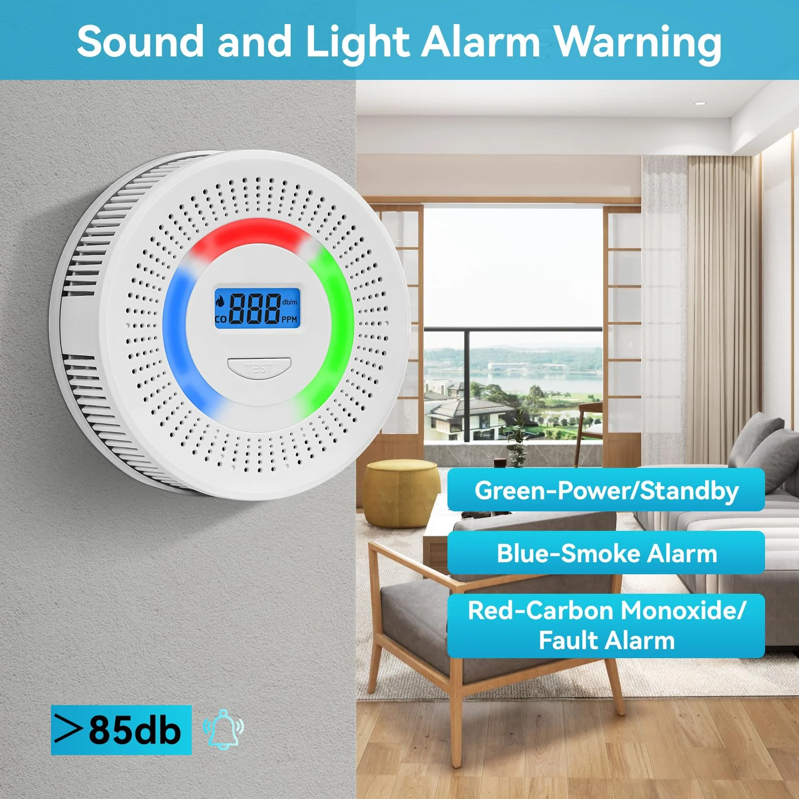 Smoke Detector Carbon Monoxide Gas Alarm, Fire Carbon Monoxide (CO) Detector 2 in 1 with Digital Display and Sound Light Alarm, Battery Operated Suitable for Bedroom Warehouse Kitchen or RV Travel - Image 6