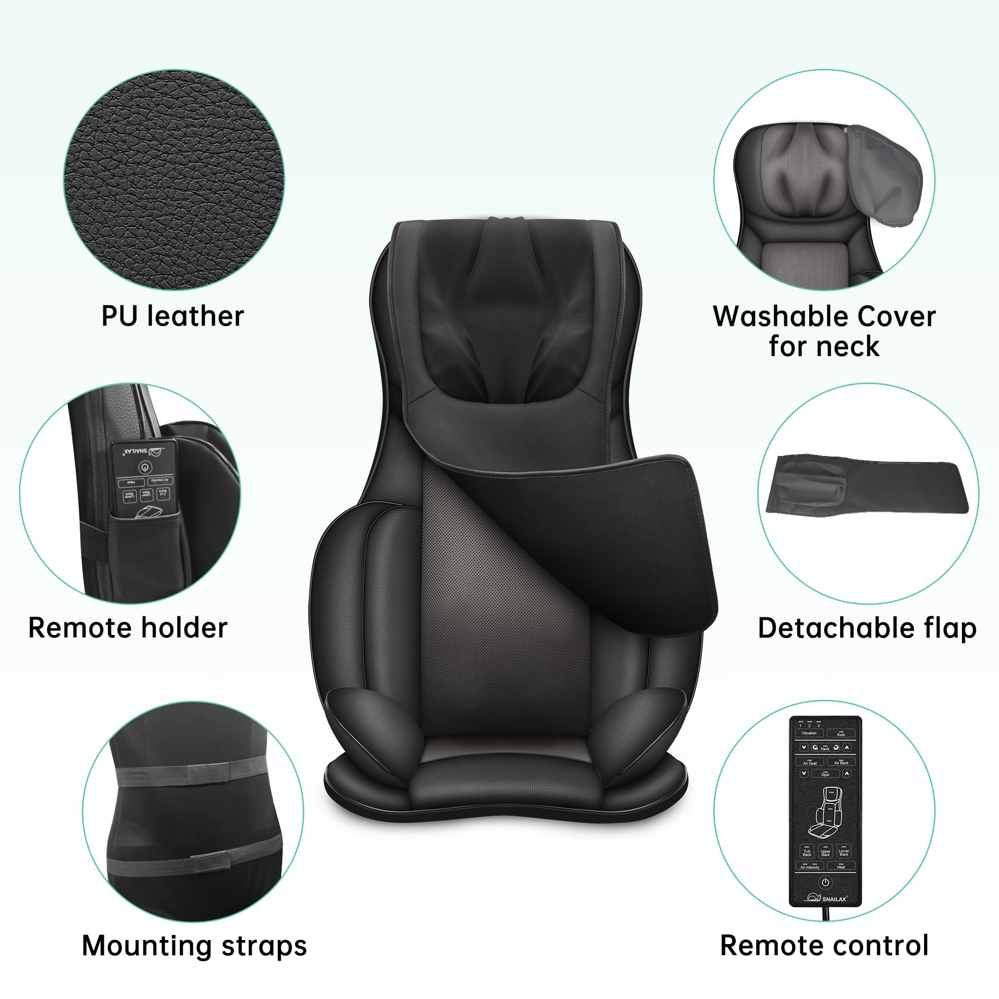 Snailax Neck Back Massager with Heat, Full Body Massage Chair Pad, Adjustable Compression, Rolling, Shiatsu Massage Seat Cushion, Chair Massagers,Gifts for Women, Man (Upgrade) - Image 4