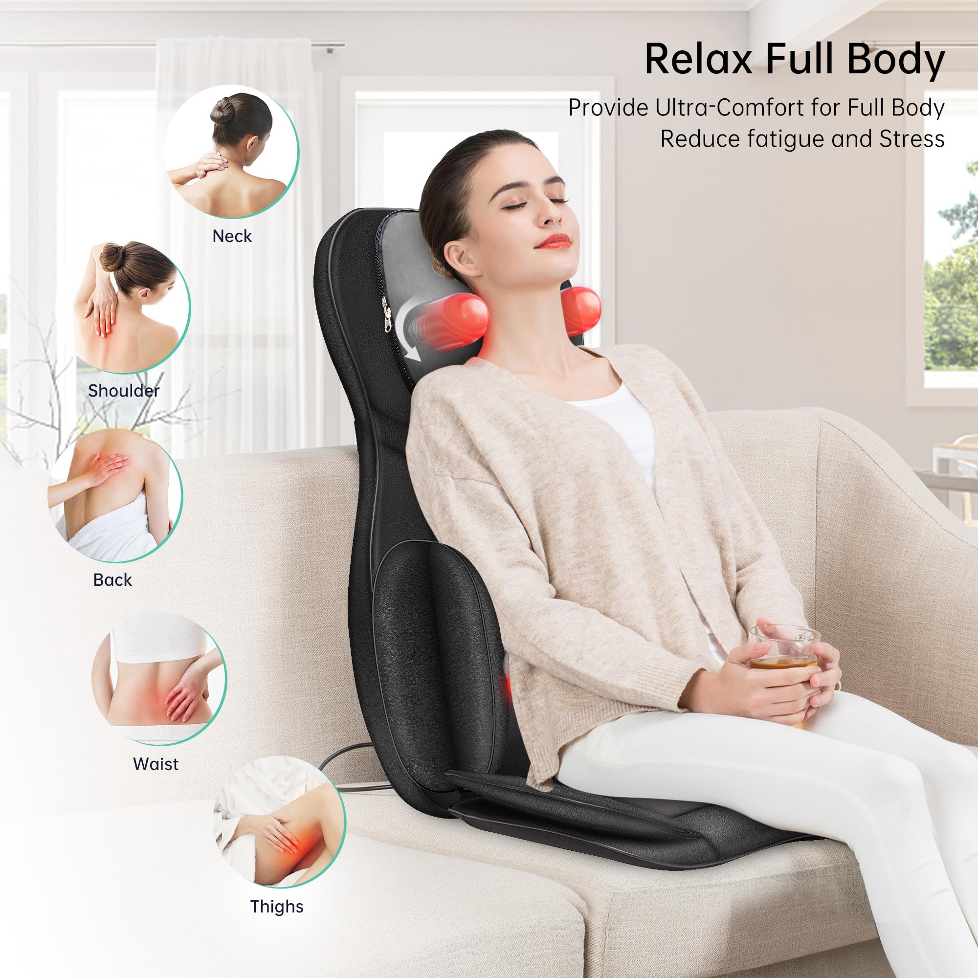 Snailax Neck Back Massager with Heat, Full Body Massage Chair Pad, Adjustable Compression, Rolling, Shiatsu Massage Seat Cushion, Chair Massagers,Gifts for Women, Man (Upgrade) - Image 9