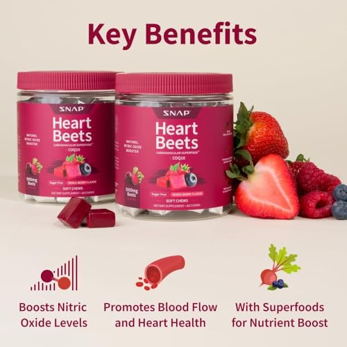 Snap Supplements Heart Beets Beet Root Soft Chews, Cardiovascular Support Supplement for Men & Women, CoQ10 & Acai, Energy & Circulation Support, Sugar Free, Mixed Berry, 60 Soft Chews - Image 8