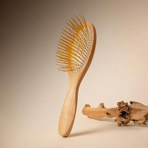 Snow Fox Skincare Gua Sha Hair Brush - Wooden Edition. Scalp Massage Comb with Gold-Plated Metal Bristles for Healthy Follicles. Soothing Gua Sha Acupressure Tool for All Hair Types - Image 2