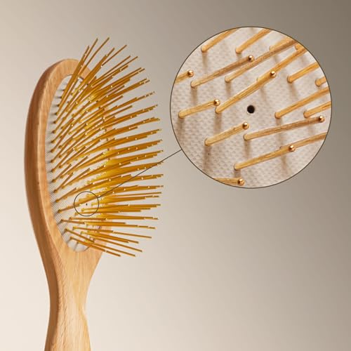 Snow Fox Skincare Gua Sha Hair Brush - Wooden Edition. Scalp Massage Comb with Gold-Plated Metal Bristles for Healthy Follicles. Soothing Gua Sha Acupressure Tool for All Hair Types - Image 3