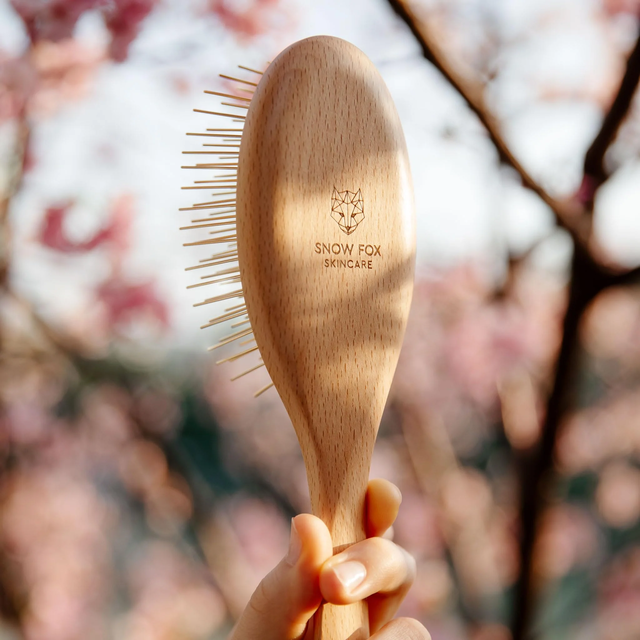 Snow Fox Skincare Gua Sha Hair Brush - Wooden Edition. Scalp Massage Comb with Gold-Plated Metal Bristles for Healthy Follicles. Soothing Gua Sha Acupressure Tool for All Hair Types - Image 5