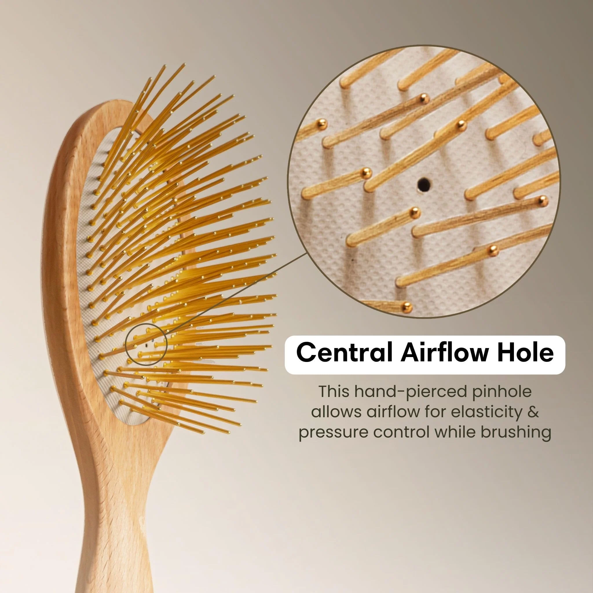 Snow Fox Skincare Gua Sha Hair Brush - Wooden Edition. Scalp Massage Comb with Gold-Plated Metal Bristles for Healthy Follicles. Soothing Gua Sha Acupressure Tool for All Hair Types - Image 9