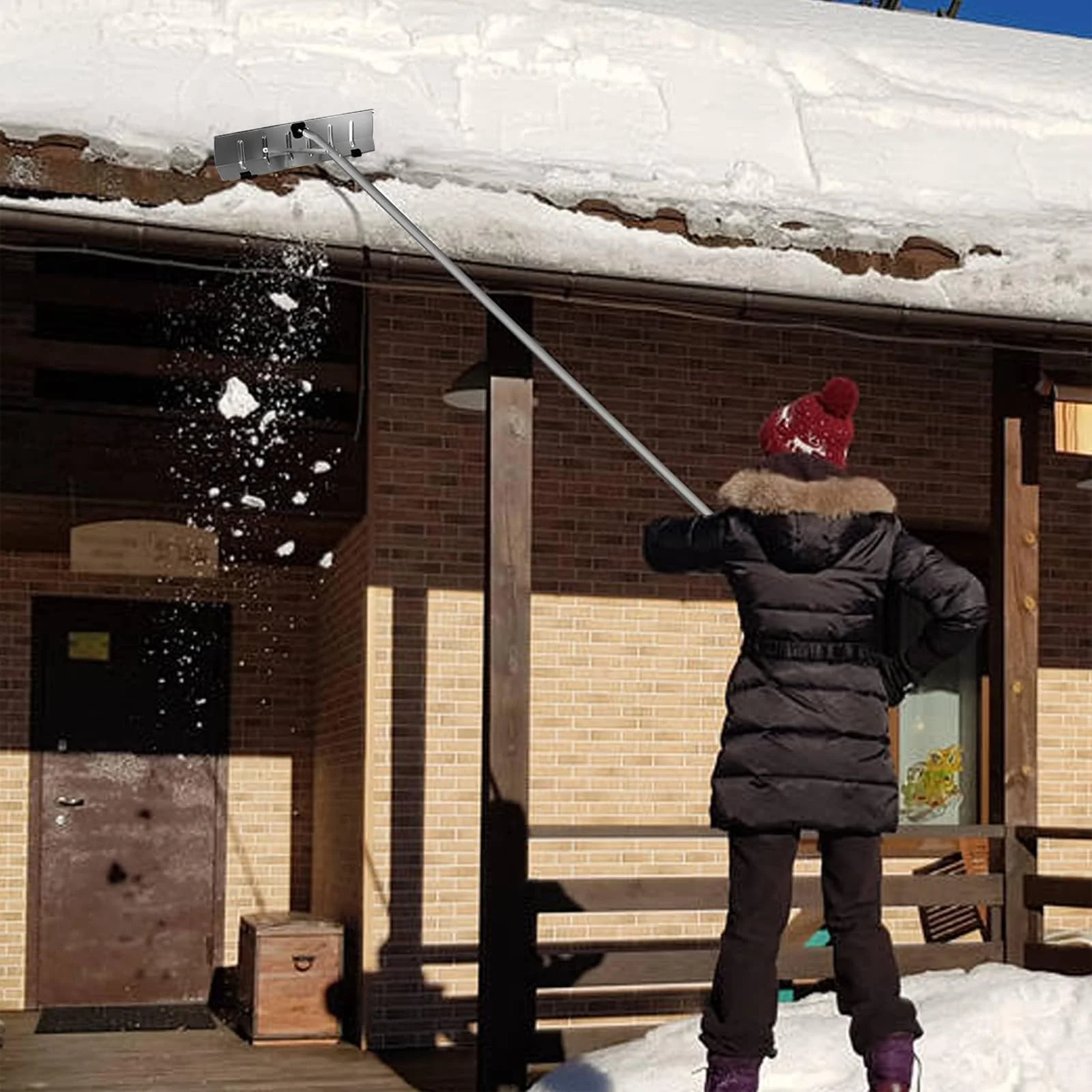 Snow Roof Rake - 4-20FT Extendable Snow Rake for House Roof, Aluminum Snow Removal Rake with 5 Lightweight Tubes, 25.5" Wide Blade Snow Shovel Roof Rake Easy Removal Ice Debris - Image 6