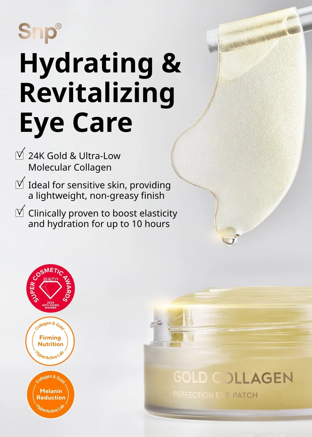 SNP 125Da Collagen + 24K Gold Perfection Eye Patch | Nourishing Under Eye Patches for Wrinkles and Dark Spots | Under Masks for Puffy Eyes and Dark Circles | Korean Collagen Skincare | 60 Patches - Image 7