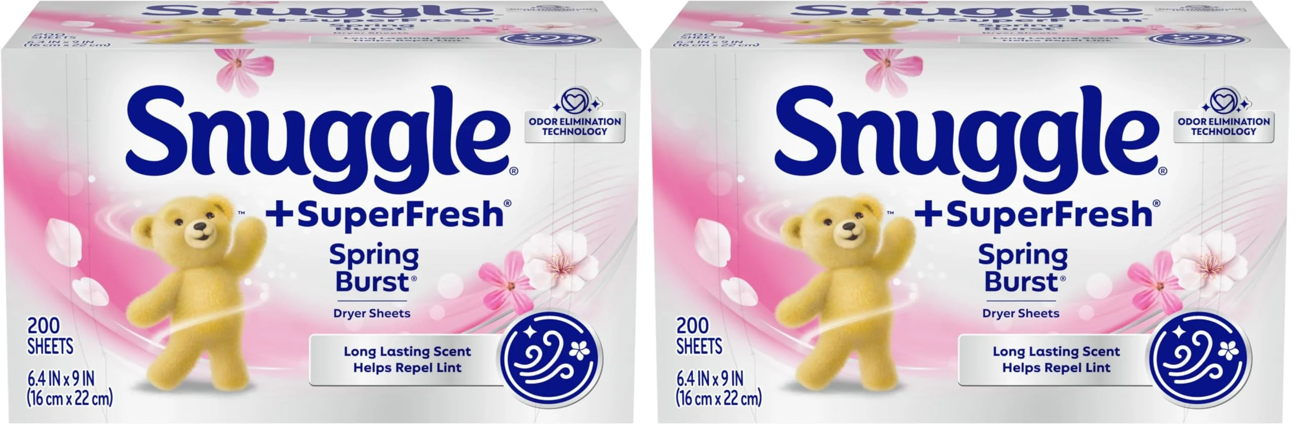 Snuggle Dryer Sheets, Spring Burst, 200 Count | Plus SuperFresh | Static Control | Odor Eliminating | Pack of 2
