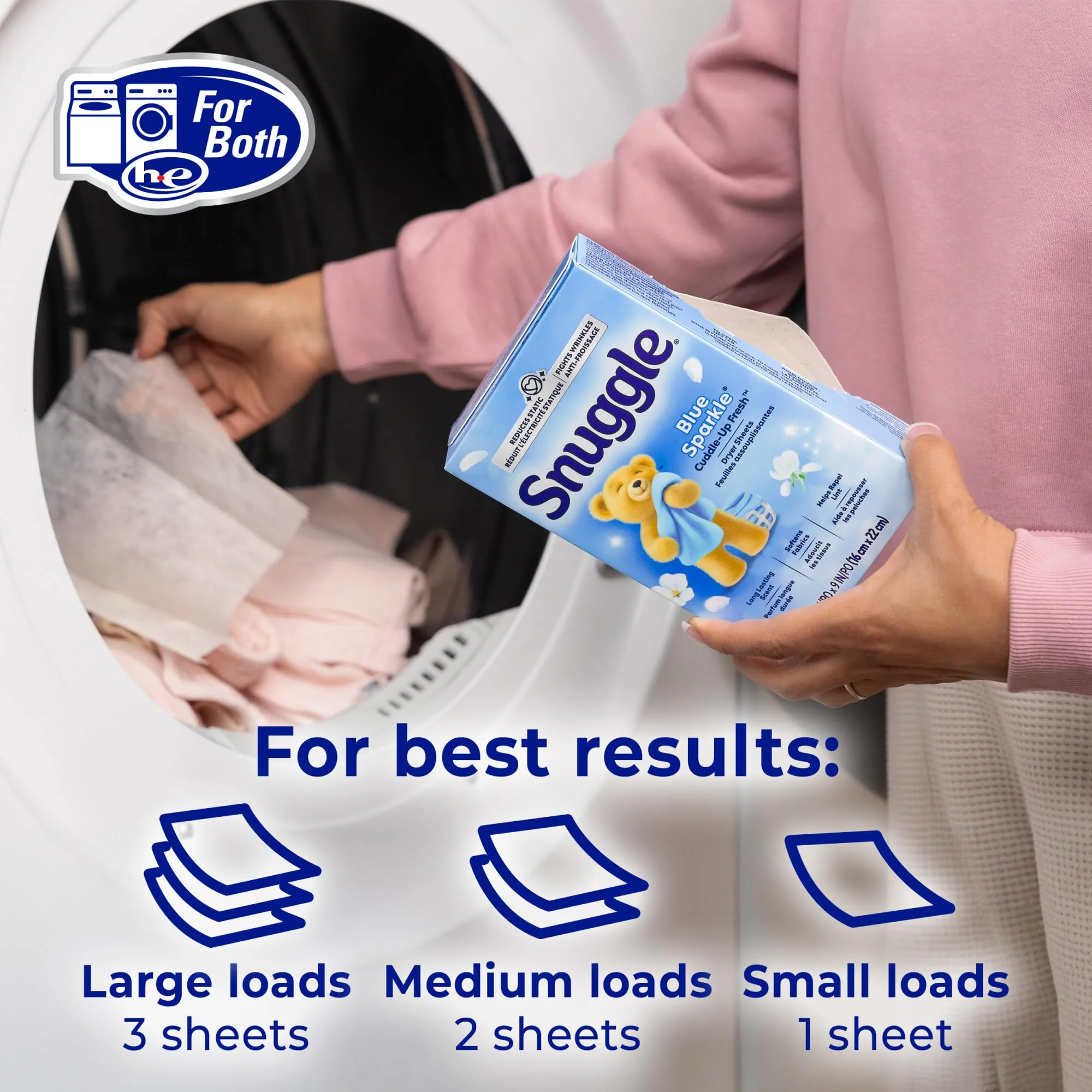 Snuggle Fabric Softener Dryer Sheets, Blue Sparkle Cuddle-Up Fresh, 230 Ct, Long-Lasting Fresh & Clean Scent, Softens Fabric, Reduces Static, Fights Wrinkles, Helps Repel Lint & Pet Hair, HE Safe - Image 7