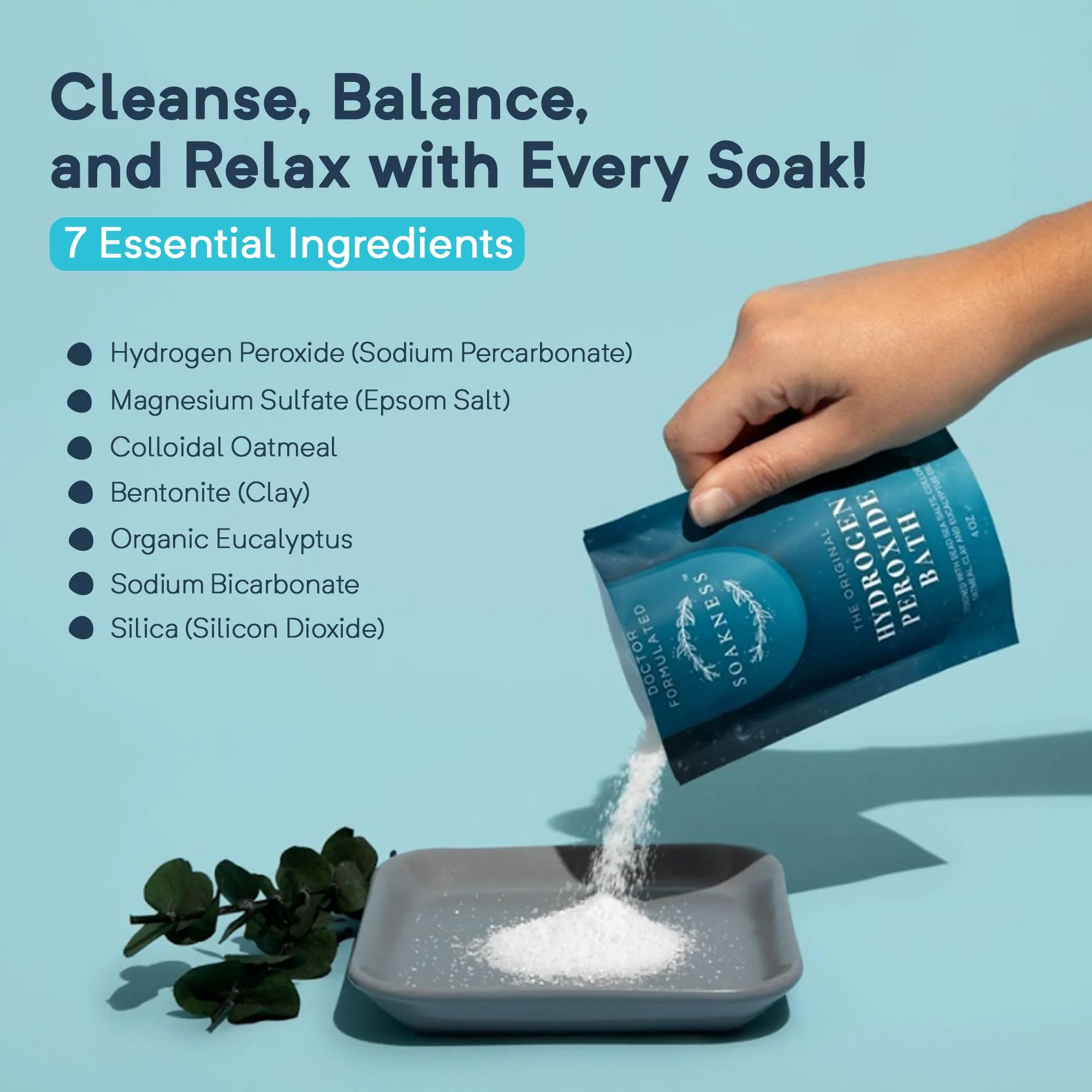 Soakness Hydrogen Peroxide Epsom Salt Bath Soak - USA-Made – Patented Bath Salts, Muscle Recovery, & Skin Detoxification – Magnesium Salts for Bathing - Doctor Formulated Pure Epsom Salt (3-Pack) - Image 8