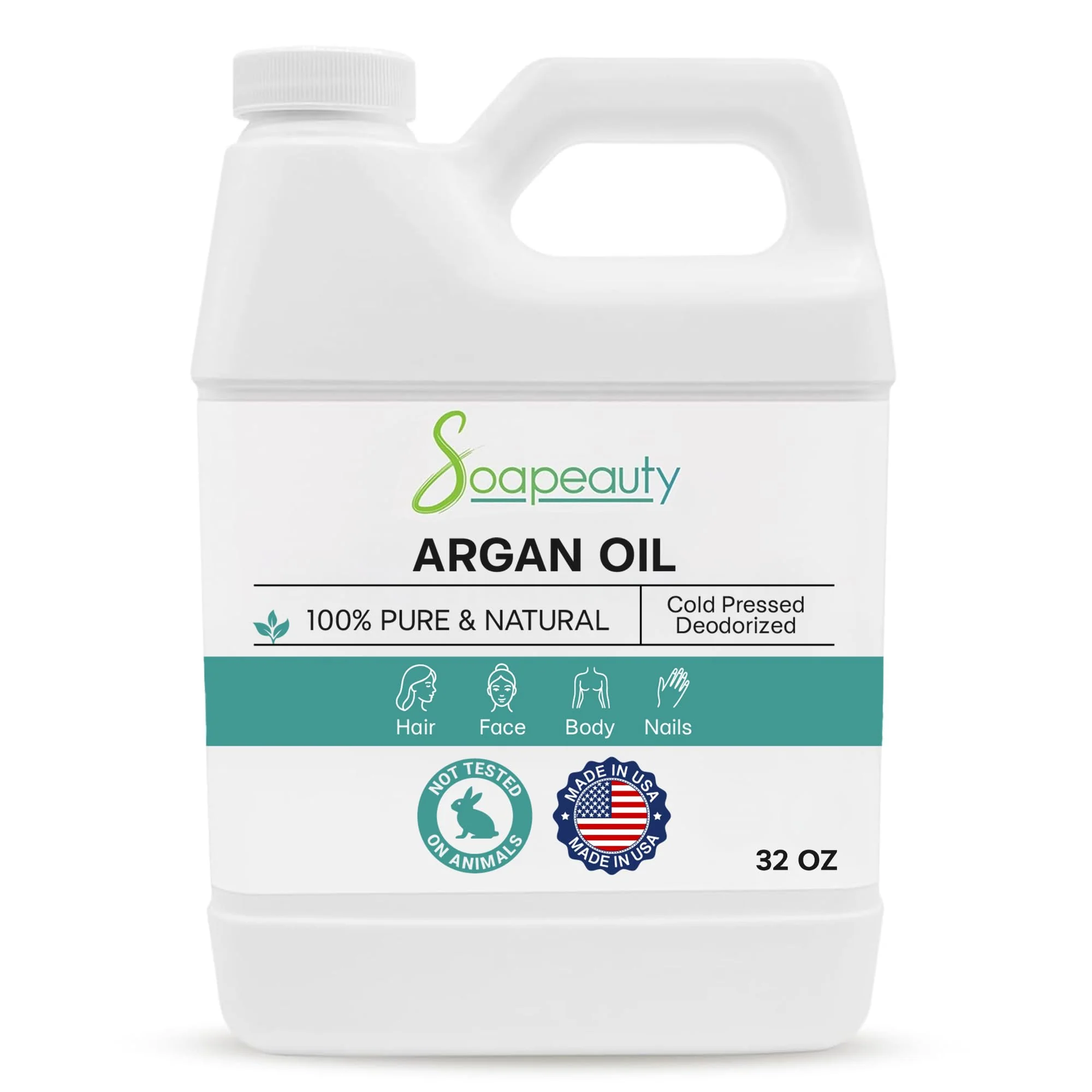 Soapeauty ARGAN OIL | 100% Natural & Pure | Cold Pressed & Deodorized | Carrier for Essential Oils, Face, Body and Skin Care, Hair Growth & Moisturizer | 32 fl oz
