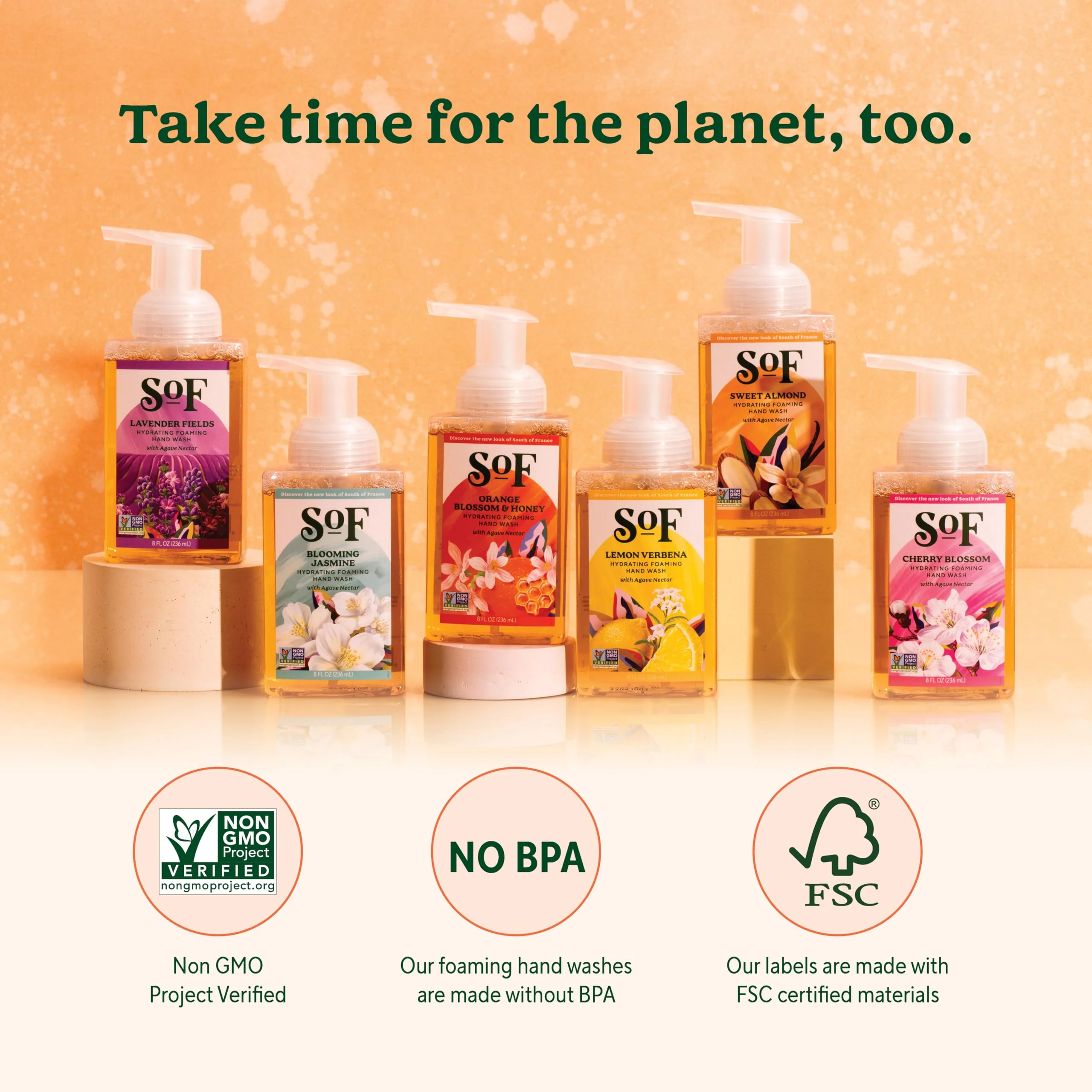 SoF Hydrating Foaming Hand Wash - With Organic Agave Nectar & Coconut Oil- Vegan & Non GMO- Free From Phthalates, Sulfates & Parabens- Orange Blossom & Honey - 8 oz Bottle 3 Pack - Image 3