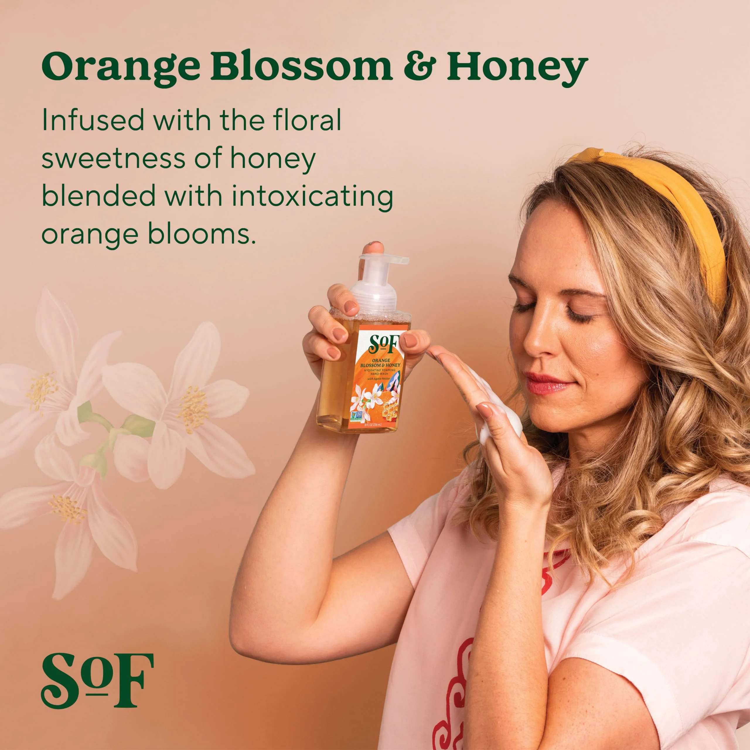 SoF Hydrating Foaming Hand Wash - With Organic Agave Nectar & Coconut Oil- Vegan & Non GMO- Free From Phthalates, Sulfates & Parabens- Orange Blossom & Honey - 8 oz Bottle 3 Pack - Image 5