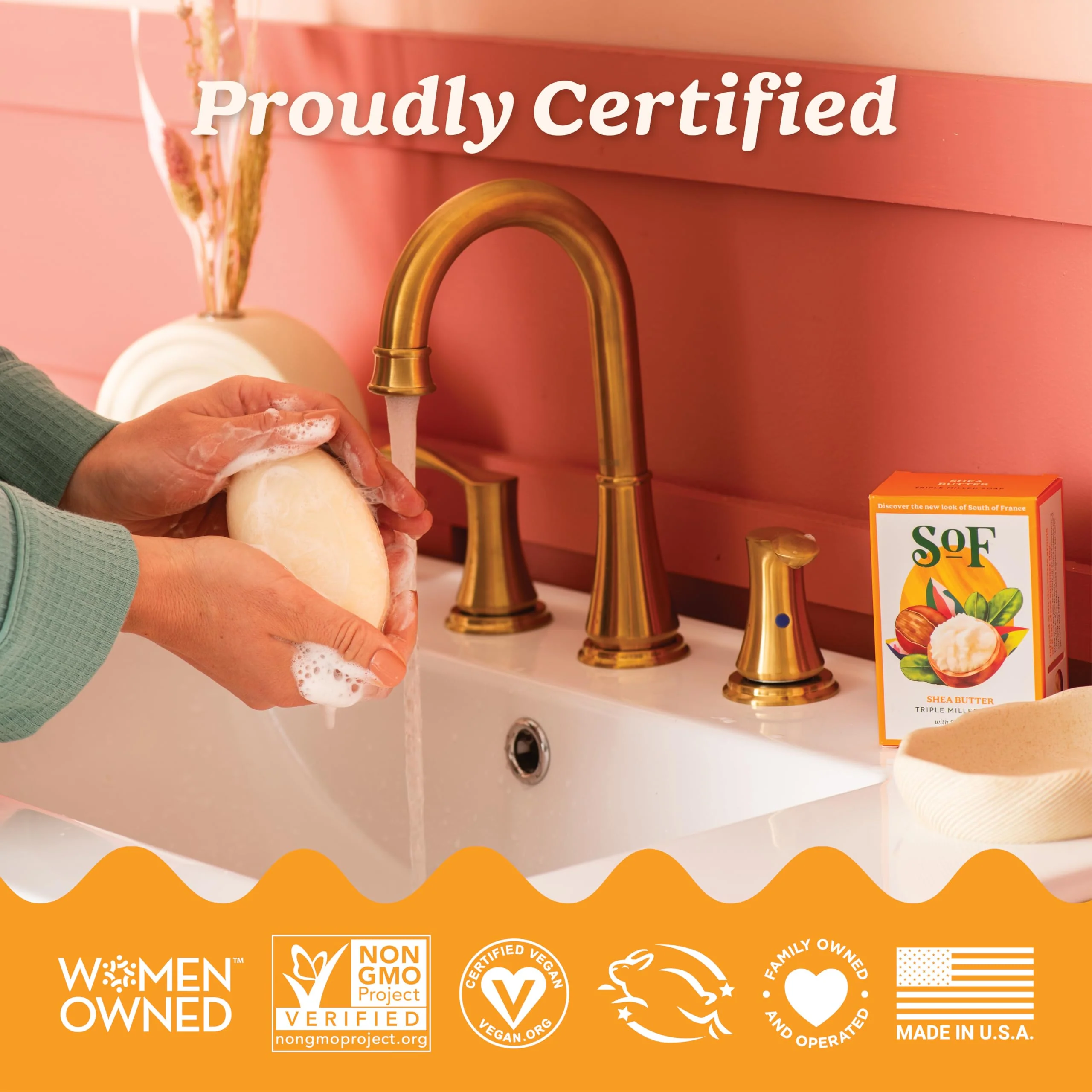 SoF Triple Milled Bar Soap - With Coconut Oil & Organic Shea Butter- Vegan & Non GMO- Free From Phthalates, Sulfates & Parabens- Shea Butter - 6 oz Bar 6 Bars - Image 2
