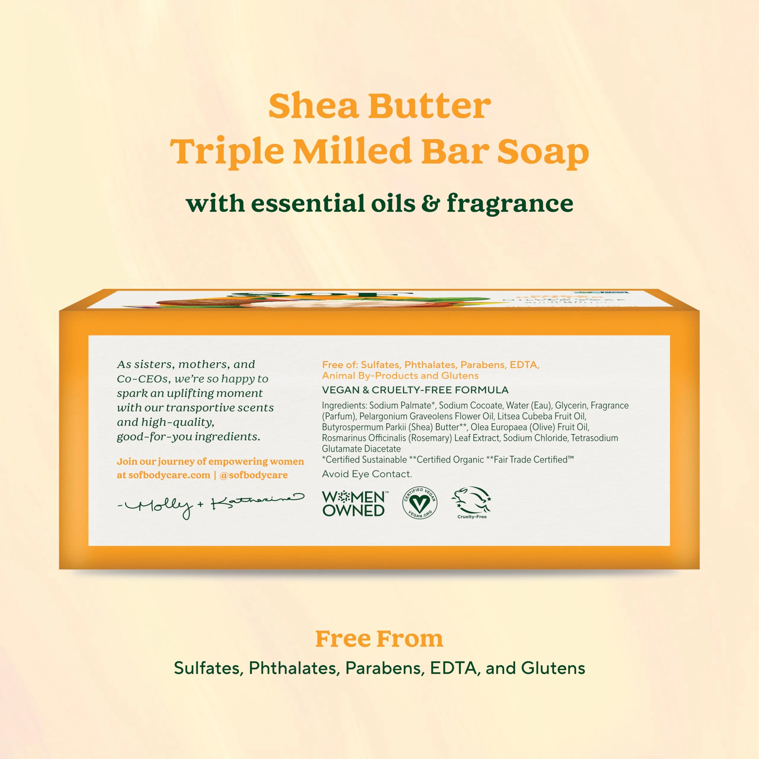 SoF Triple Milled Bar Soap - With Coconut Oil & Organic Shea Butter- Vegan & Non GMO- Free From Phthalates, Sulfates & Parabens- Shea Butter - 6 oz Bar 6 Bars - Image 6