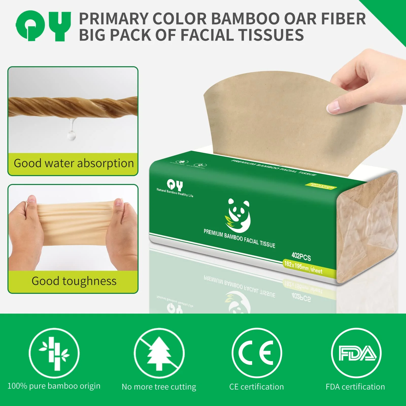 Soft Durable Bamboo Facial Tissues - 3 Ply Natural Unbleached Facial Paper Dry or Wet Use 12 Packs（134 Tissue per Pack, 1608 Tissues Total） - Image 5