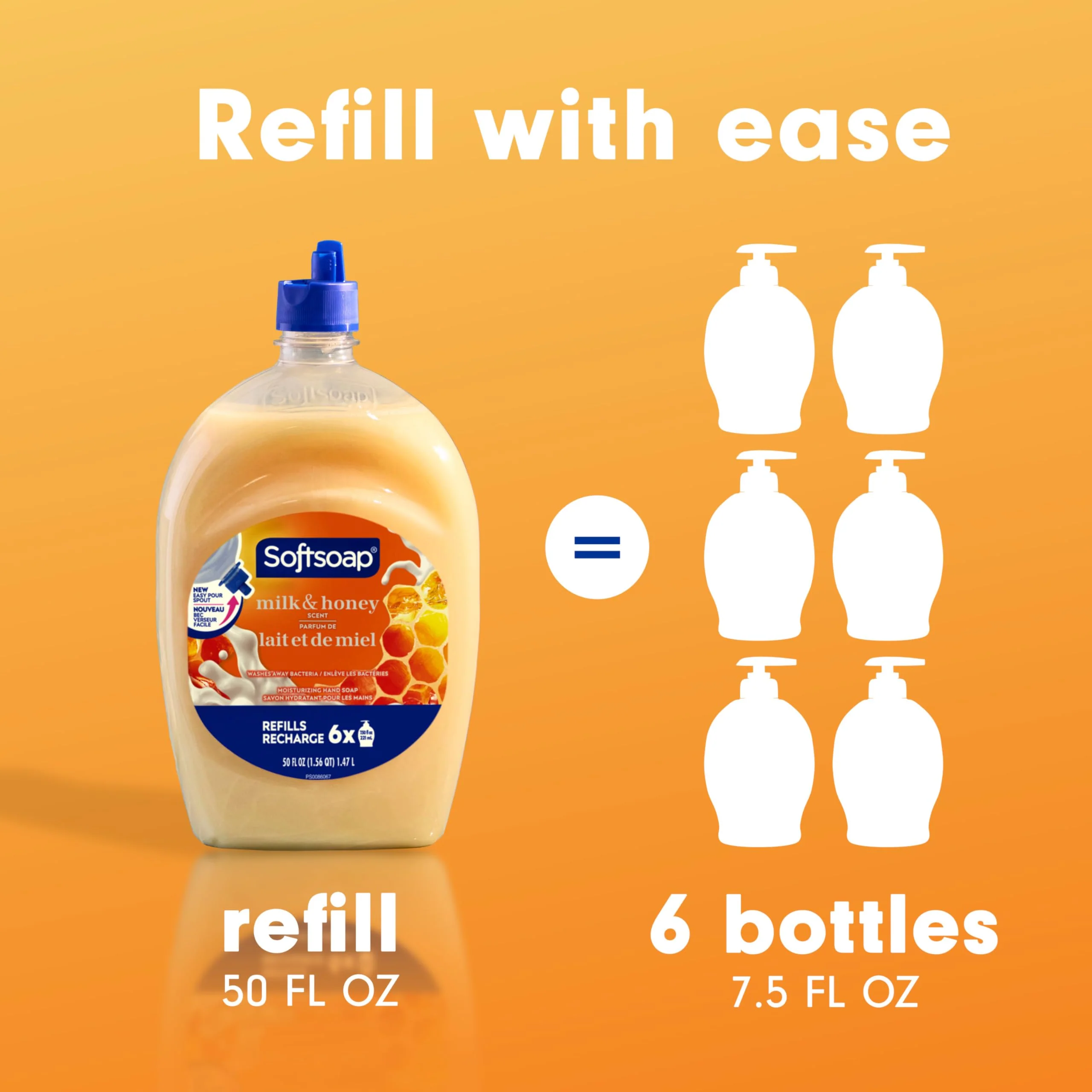 Softsoap Hand Soap Refill, Milk and Honey, Bathroom Hand Soap in Bulk, Premium Scented Liquid Hand Soap, 300 Fluid Ounces Total (50oz Bottle, Case of 6 Bottles) - Image 5