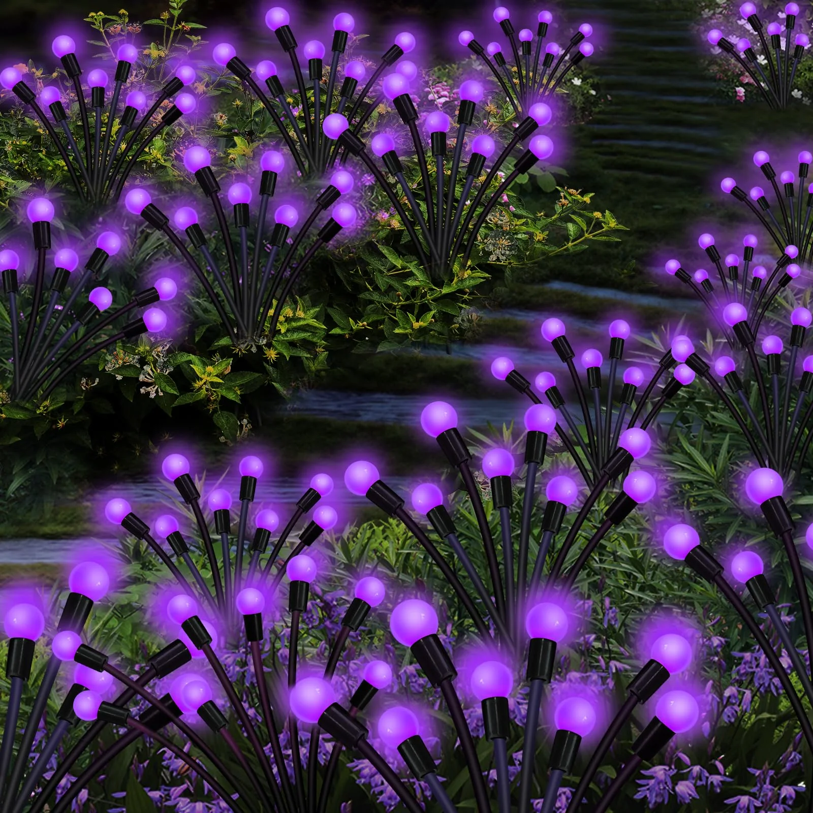Solar Garden Lights Outdoor, 2 Pack 16 LED Solar Purple Firefly Lights Waterproof, Starburst Wind Swaying Light for Outside Yard Patio Planter Flower Bed Walkway Halloween Christmas Decoration - Image 5
