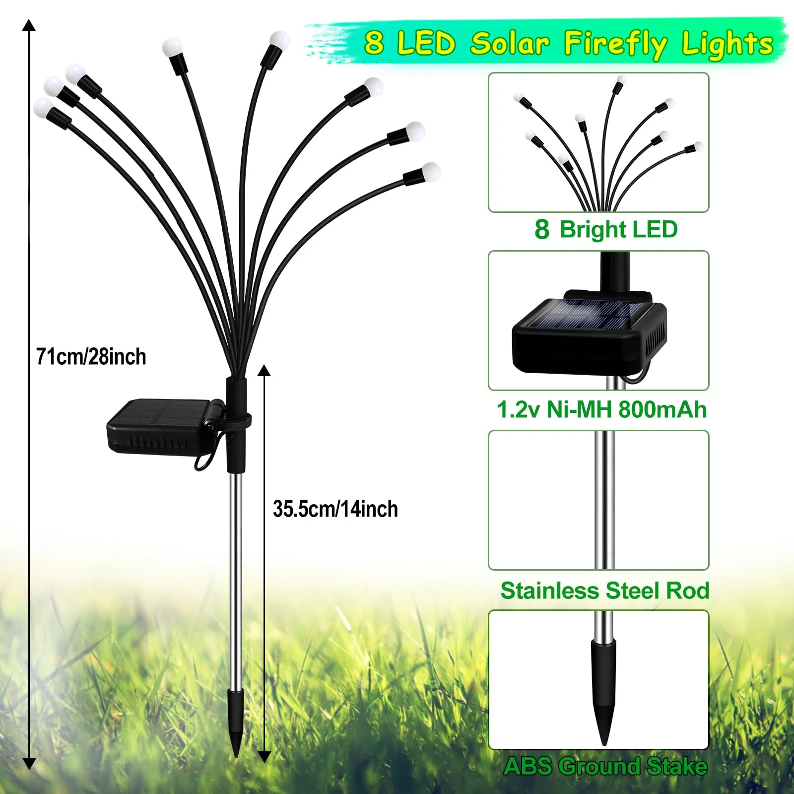 Solar Garden Lights Outdoor, 2 Pack 16 LED Solar Purple Firefly Lights Waterproof, Starburst Wind Swaying Light for Outside Yard Patio Planter Flower Bed Walkway Halloween Christmas Decoration - Image 7