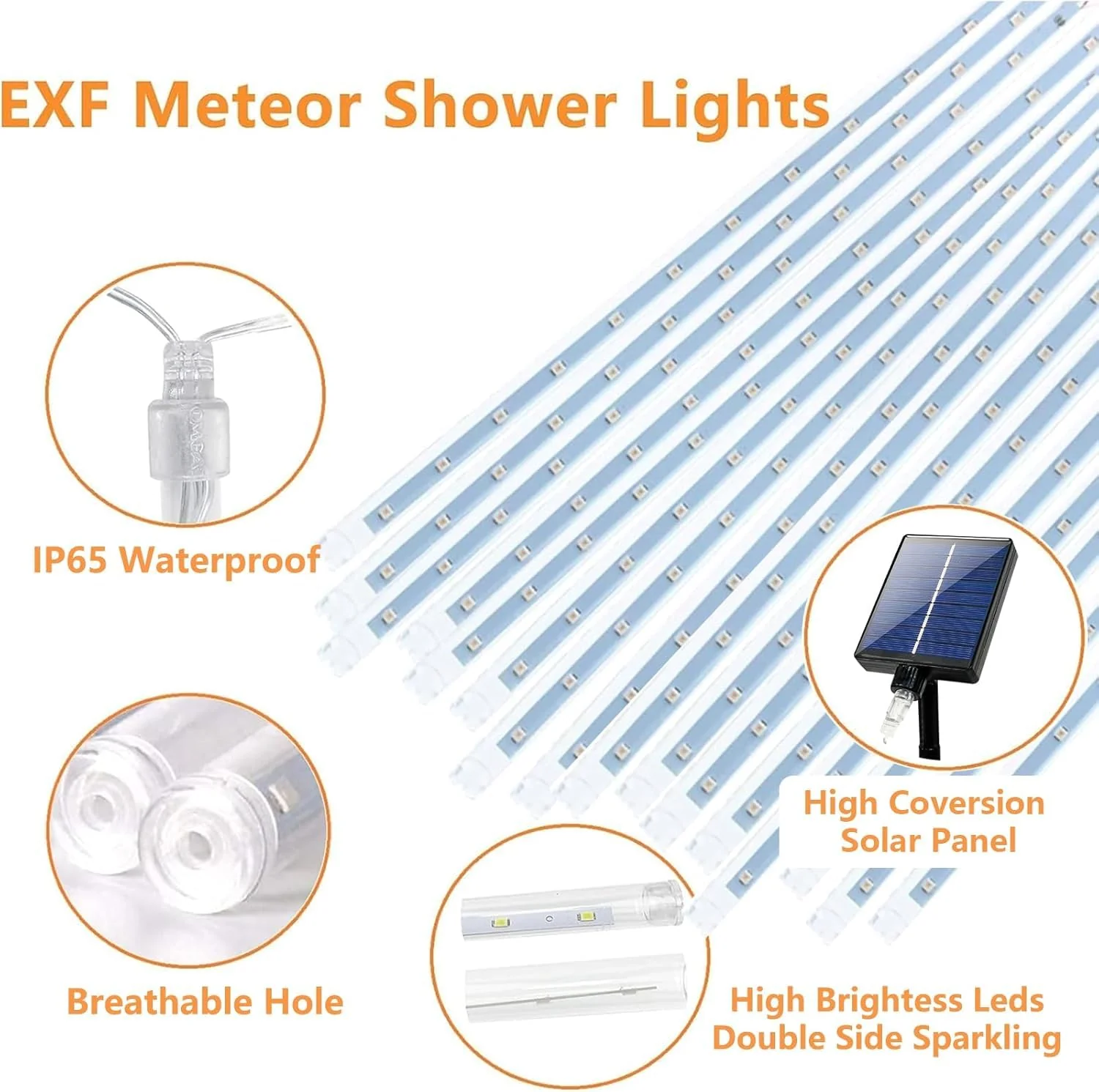 Solar Meteor Shower Lights Outdoor Decorations, Waterproof Christmas Lights Solar Powered, 16 Tubes 384LED Icicle String Light, Snow Cascading Raindrop Light for Tree Party Garden Decor(Red and White) - Image 3