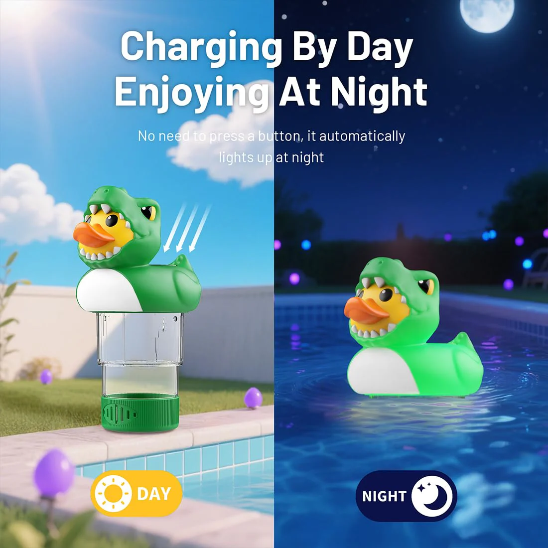 Solar Pool Chlorine Floater Pool Light Green Dino ChIorine Tablet Floater 3 Inch Floating ChIorine Dispenser for Summer Party Decorations Hot Tub SPA(Chlorine Tablets Not Included) GR03 - Image 2