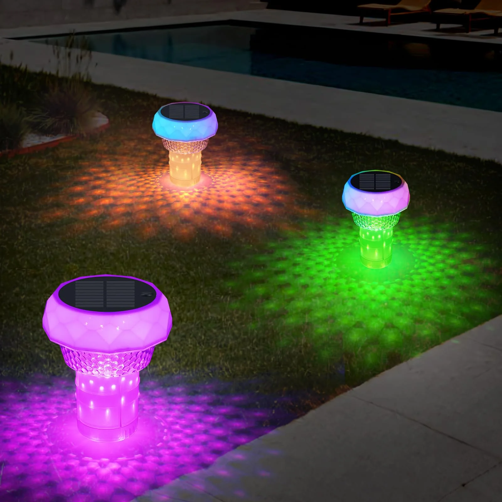 Solar Pool Chlorine Floater with Automatic Darkness-Sensing Light - Floating Dispenser Holds 3" Tablets (Not Included), Anti-Sinking Chlorinator & Bromine Holder for Pool SPA Party - Image 2