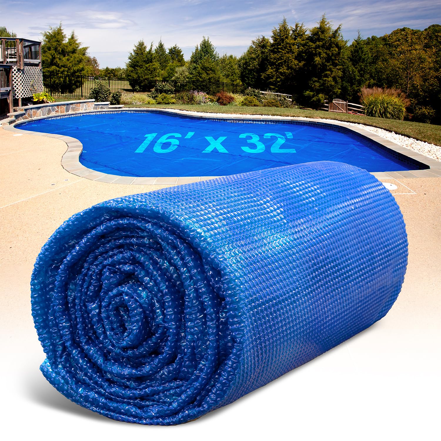 Solar Pool Cover for Inground and Above Ground Pools - 16' x 32' Rectangle 12 Mil Solar Blanket for Inground Pool, Blue