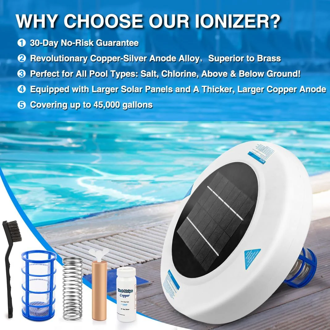 Solar Pool Ionizer - Floating Pool Cleaner for Swimming Pools Up to 45,000 Gallons, Large Solar Panel & Durable Copper Anode, Clear Water with Minimal Effort - Image 3