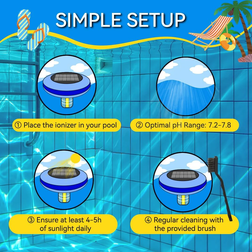 Solar Pool Ionizer - Floating Pool Cleaner for Swimming Pools Up to 45,000 Gallons, Large Solar Panel & Durable Copper Anode, Clear Water with Minimal Effort - Image 4