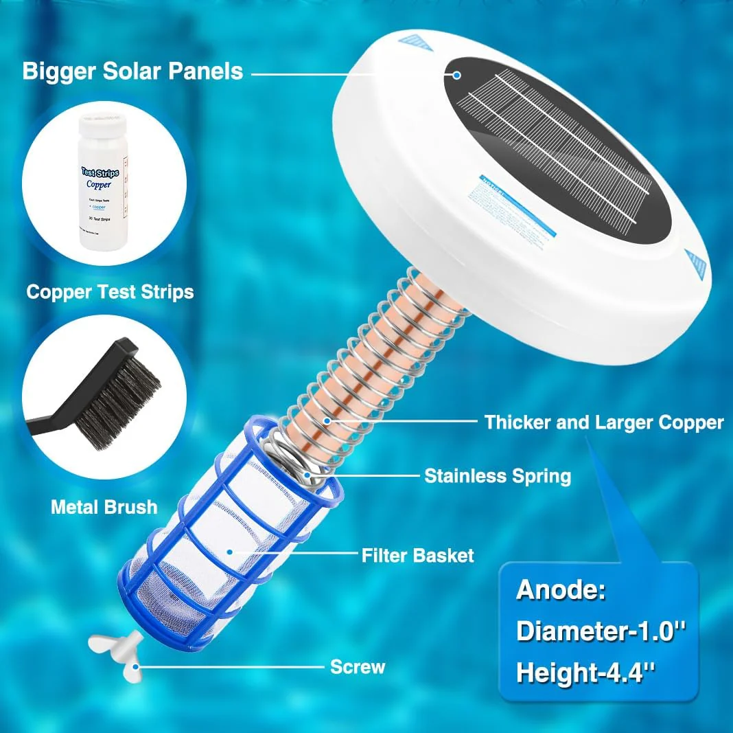 Solar Pool Ionizer - Floating Pool Cleaner for Swimming Pools Up to 45,000 Gallons, Large Solar Panel & Durable Copper Anode, Clear Water with Minimal Effort - Image 5