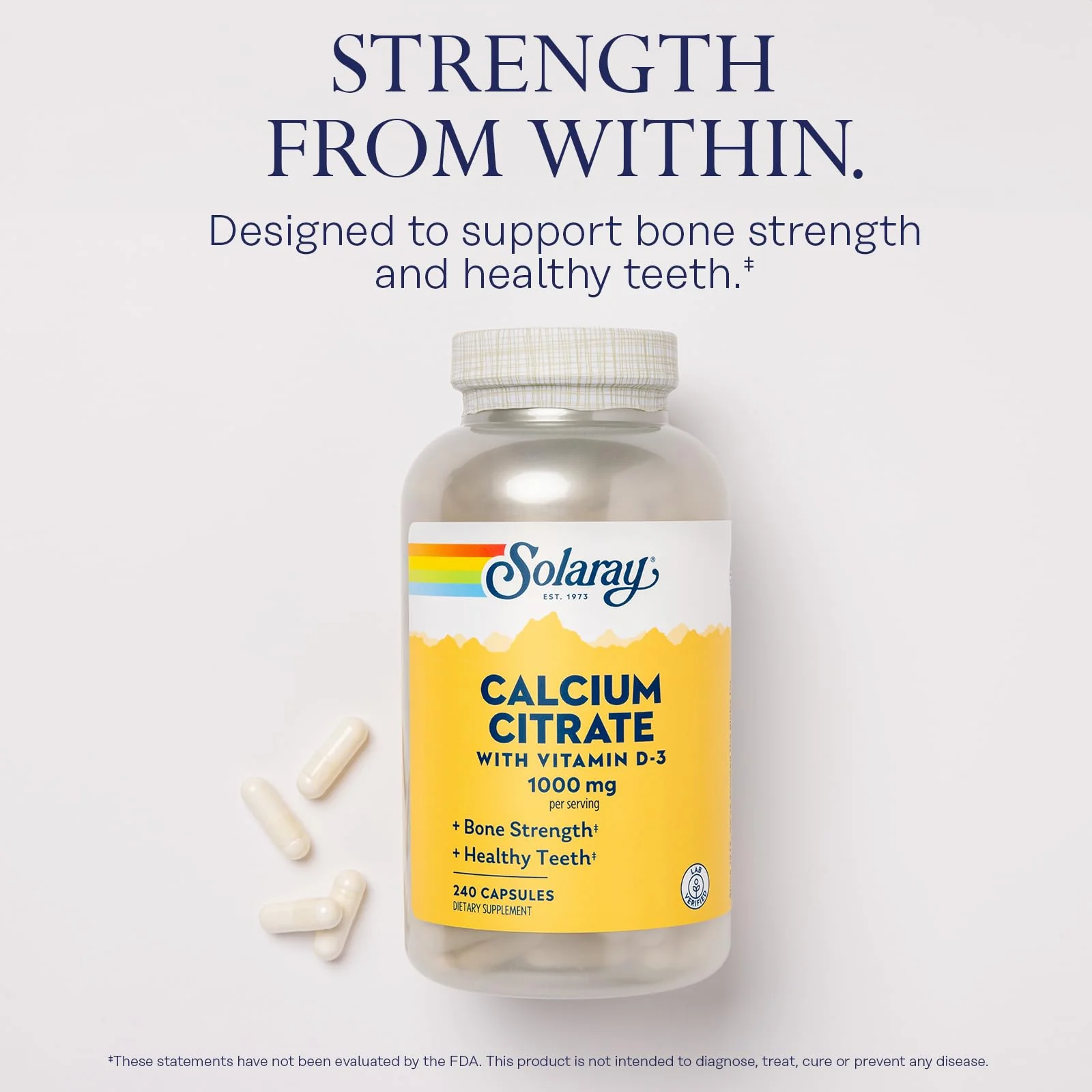 Solaray Calcium Citrate with Vitamin D3 1000mg - Bone Strength and Healthy Teeth Support - Gentle Digestion Formula - Lab Verified, 60-Day Guarantee - 60 Servings, 240 Capsules - Image 6