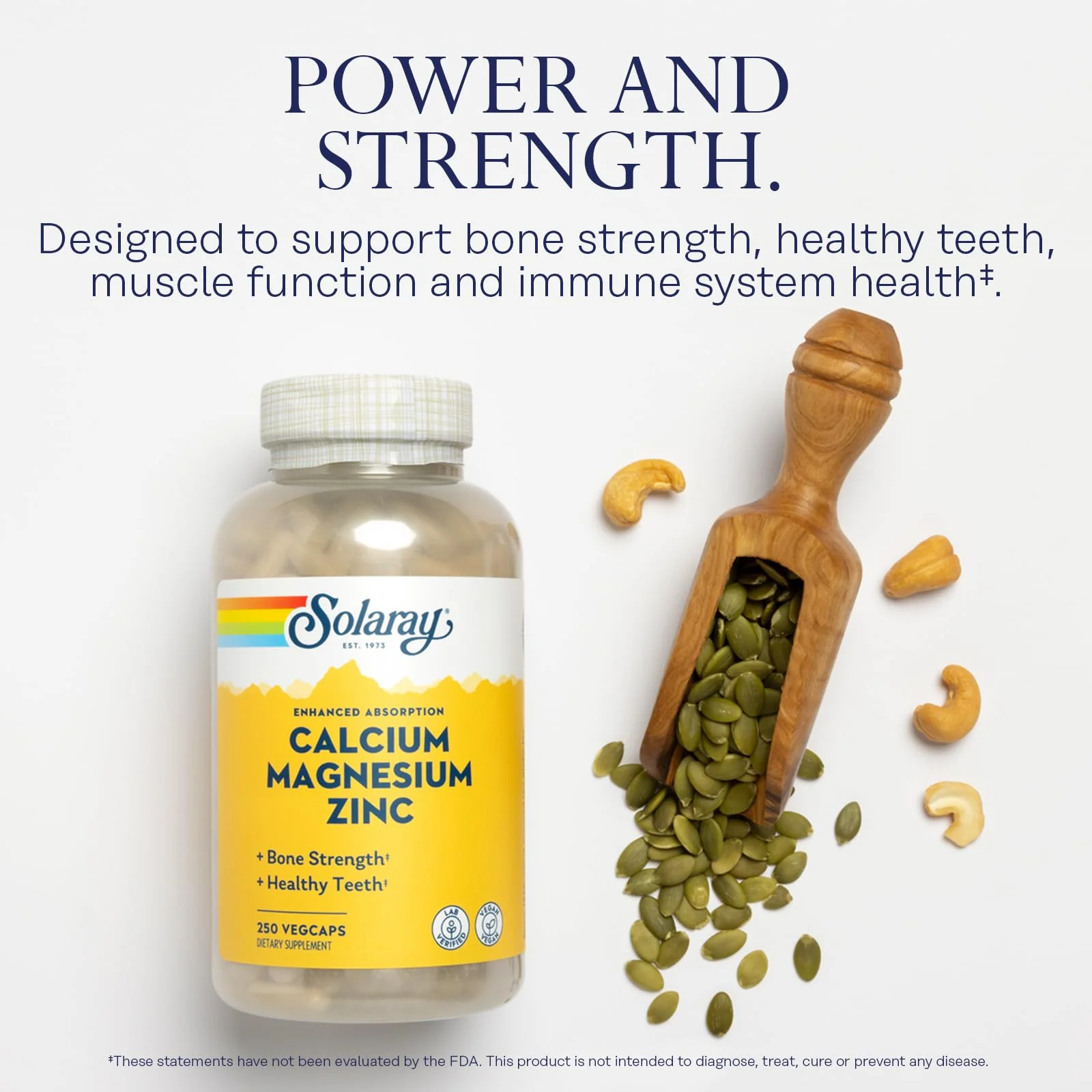 SOLARAY Calcium Magnesium Zinc Supplement - with Calcium 1000mg, Magnesium 500mg - Bone Health, Muscle Function, Heart Health and Immune Support - Vegan, 60 Day Guarantee, 62 Servings, 250 VegCaps - Image 3
