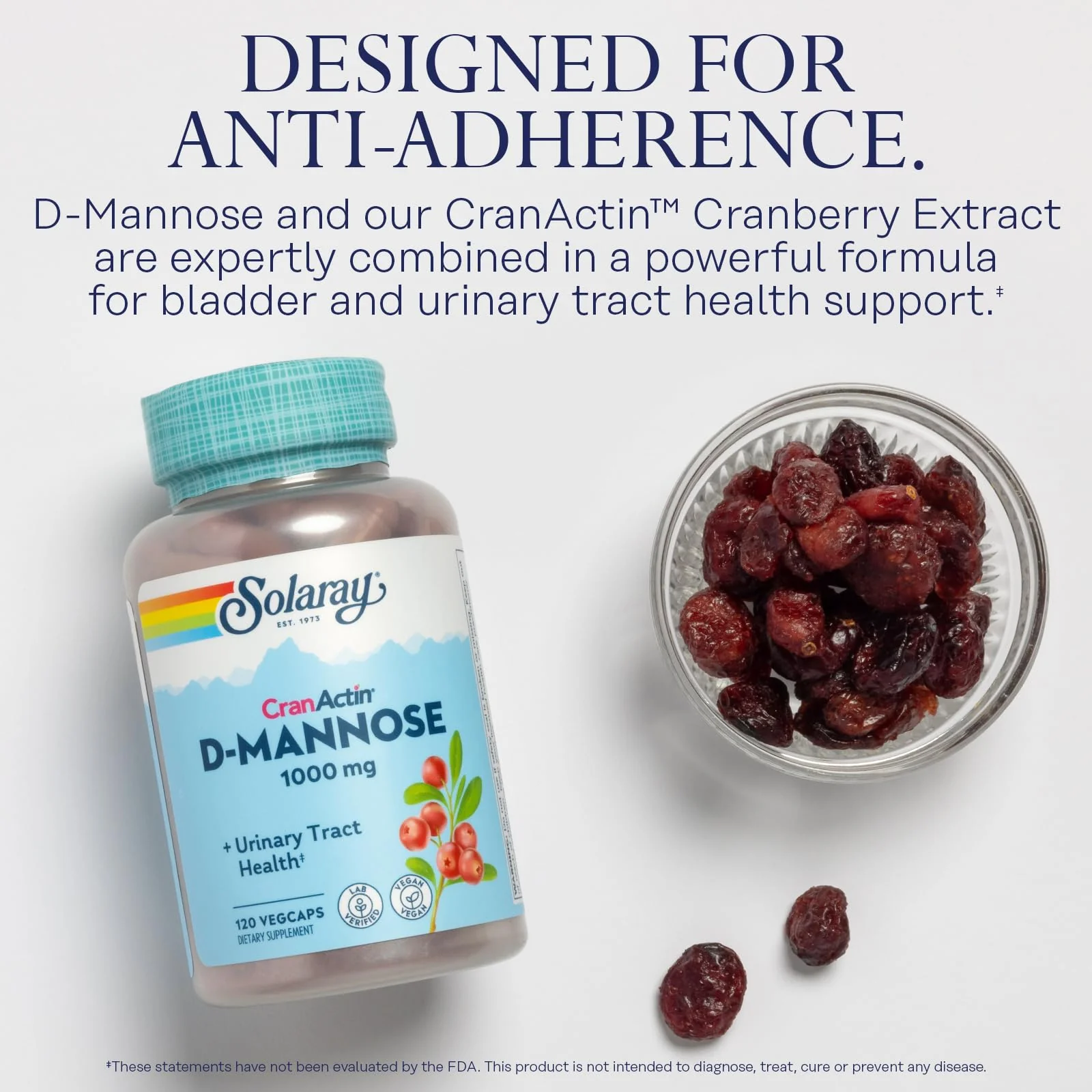 SOLARAY D-Mannose 1000mg with CranActin Cranberry Supplement 400mg, Urinary Tract Health & Bladder Support Capsules with Vitamin C, Vegan, 60 Day Guarantee, 60 Servings, 120 VegCaps (120 CT) - Image 3