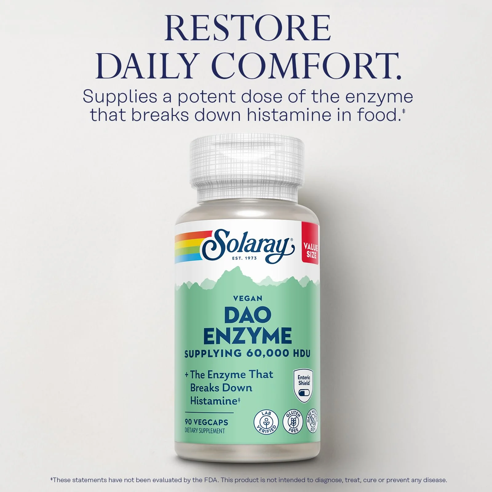 SOLARAY DAO Enzyme - Breaks Down Histamine - 60,000 HDU - Vegan, Gluten Free, Lab Verified - 90 Servings, 90 VegCaps - Image 3