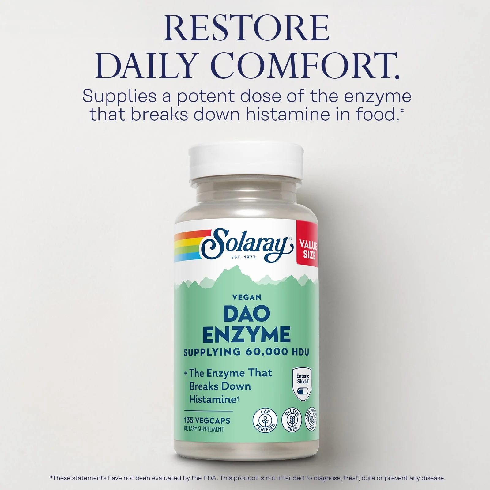 SOLARAY DAO Enzyme - Digestive Enzyme that Breaks Down Histamine - 60,000 HDU - Digestive Enzymes - Vegan, Gluten Free, Lab Verified - 135 Servings, 135 VegCaps - Image 3