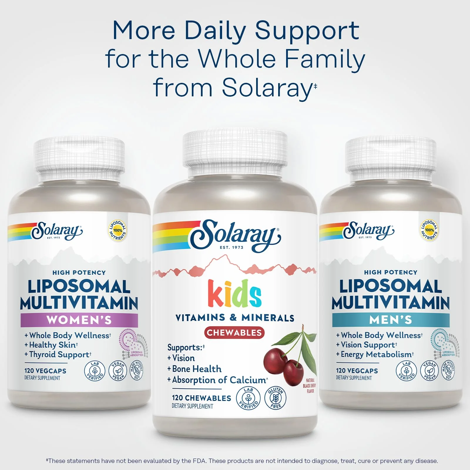 SOLARAY Kid's Vitamins & Minerals, Multivitamin for Kids - Bones, Vision, Heart Health Support w/Vitamin C, Vitamin D and B2, Iron - Gluten Free, 120 Black Cherry Chewables, 60 Servings - Image 2