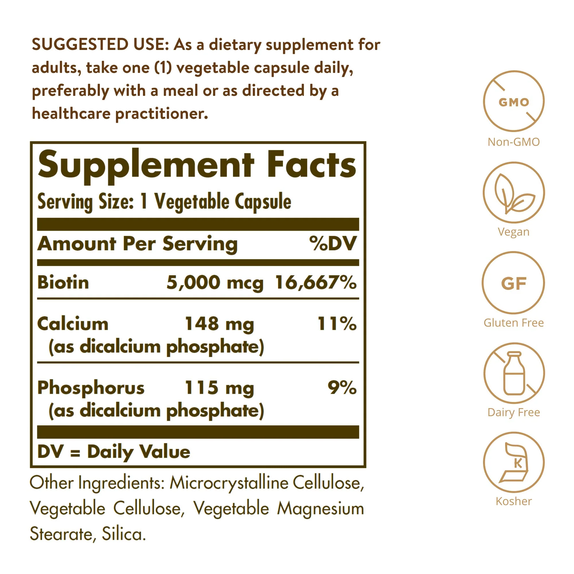 Solgar Biotin 5000 mcg,100 Veg Caps-Promote Healthy Skin,Nails&Hair-Supports Energy Production,Protein,Carbohydrate&Fat Metabolism-Vitamin B-Non GMO,Vegan,Gluten Free-100 Servings,(Pack of 2) - Image 7