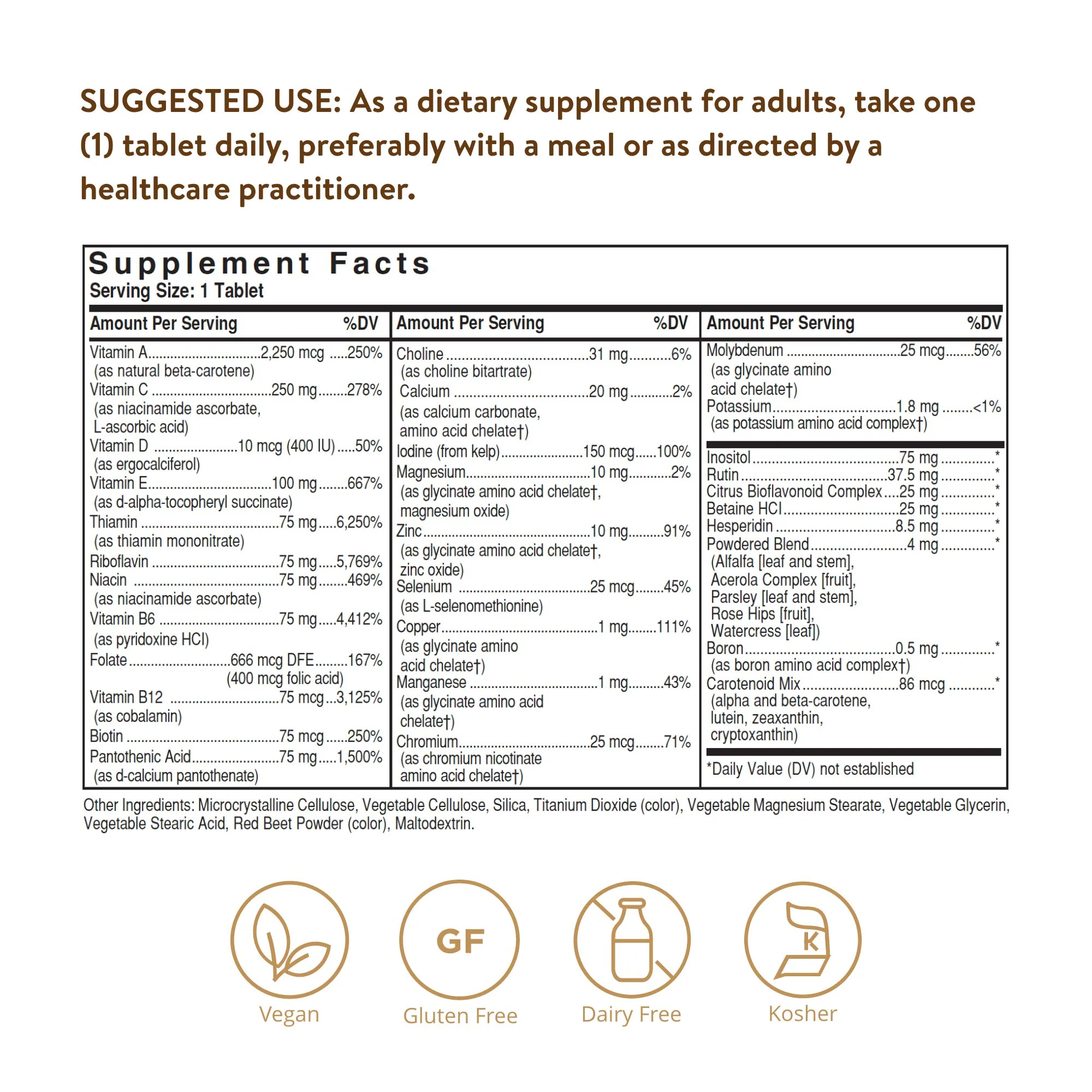 Solgar Iron-Free Formula VM-75, 180 Tablets - Multivitamin with Chelated Minerals - Vitamin A, B6, B12, C, D, E - Biotin, Magnesium, Calcium, Zinc - Vegan, Gluten & Dairy Free, Kosher - 180 Servings - Image 7