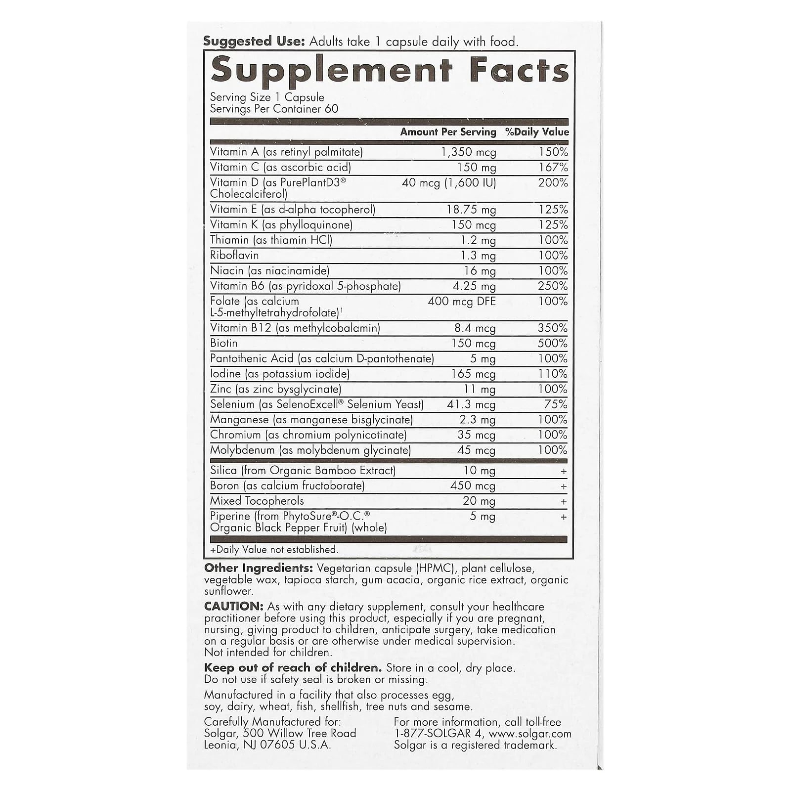 Solgar One Daily Women's Multi 50+ Whole Body Support for Women 50 and Older - Highly Absorbable Heart, Bone & Breast Health, Energy, Stress, Hair Skin & Nails Multivitamin, 60 Vegan Capsule Servings - Image 3