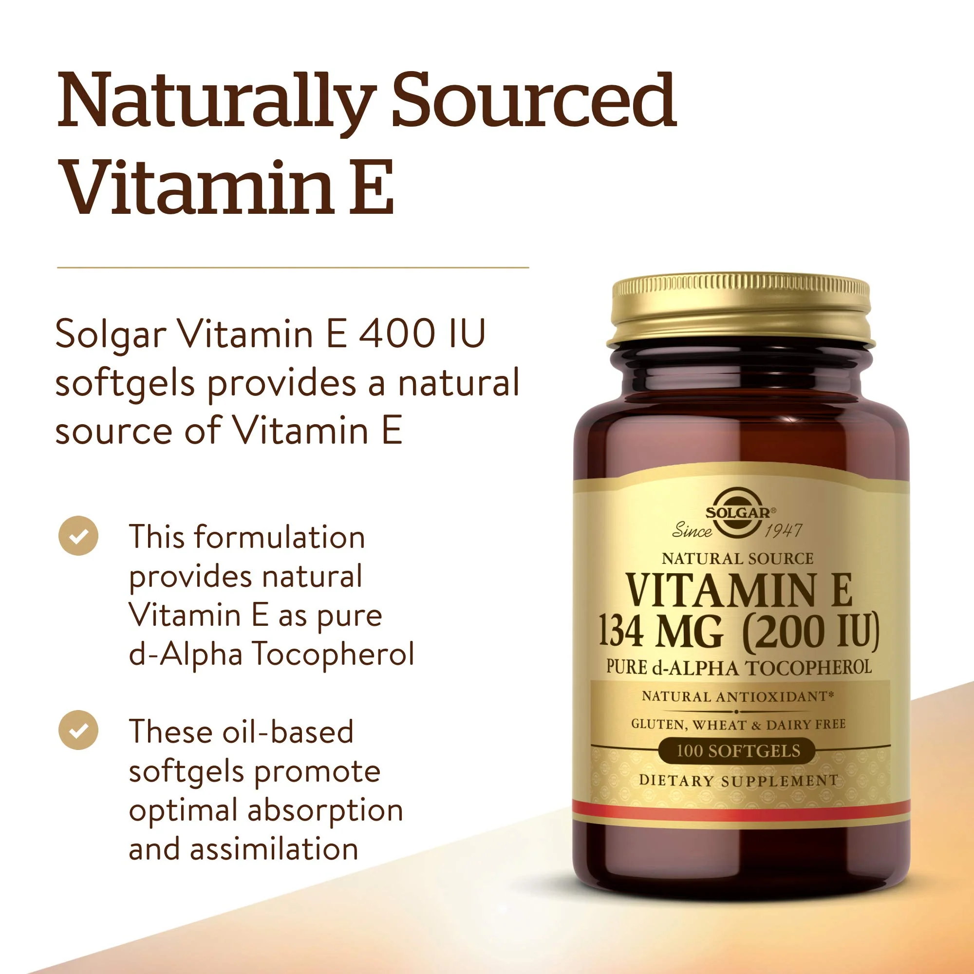 Solgar Vitamin E 200 IU Alpha,100 Softgels - Antioxidant,Healthy Aging,Healthy Skin,Immune System Support - Natural Source Vitamin E - Gluten Free,Dairy Free - 100 Servings,(Pack of 2) - Image 4