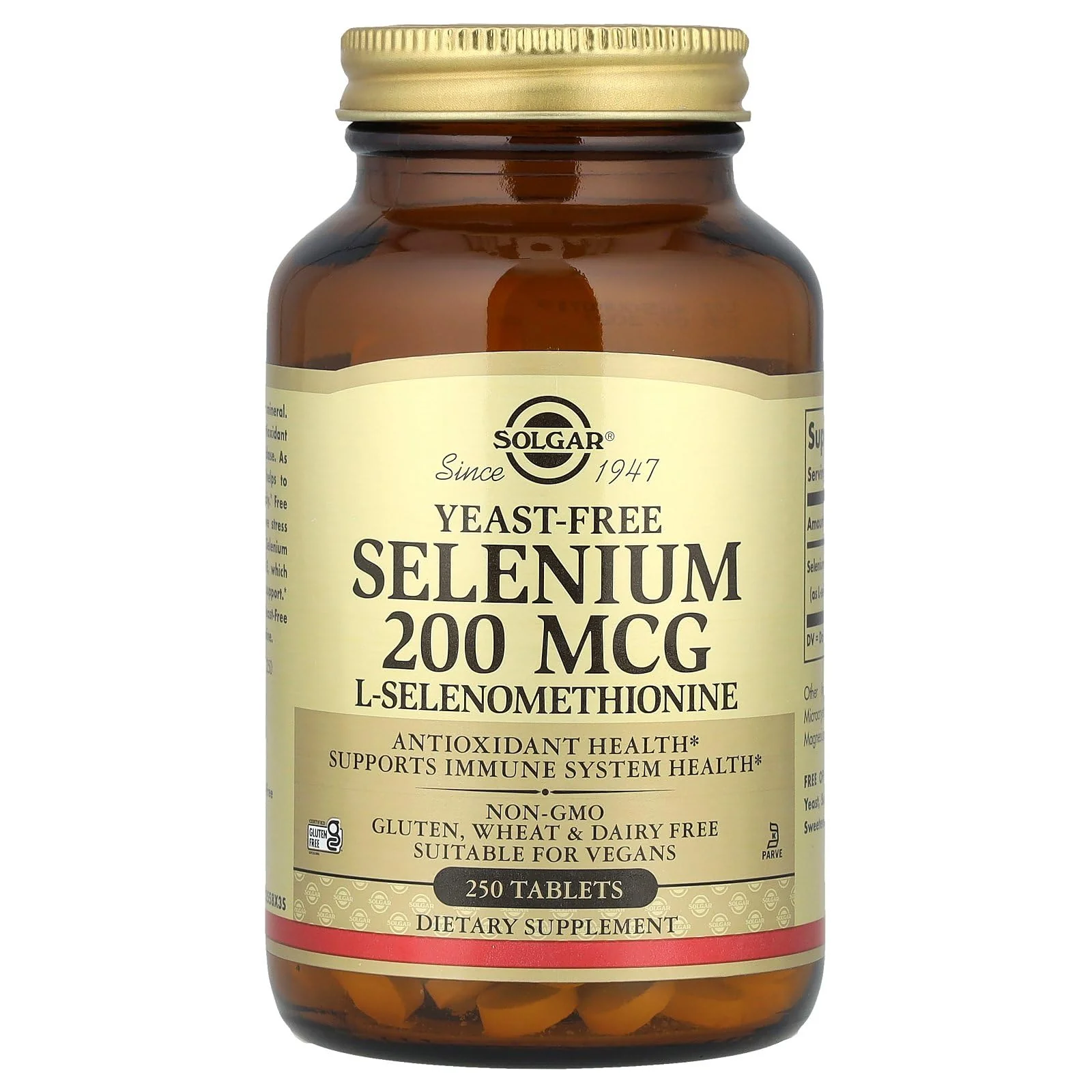 Solgar Yeast-Free Selenium 200 mcg, 250 Tablets - Supports Antioxidant & Immune System Health - Non-GMO, Vegan, Gluten Free, Dairy Free, Kosher - 250 Servings - Image 5