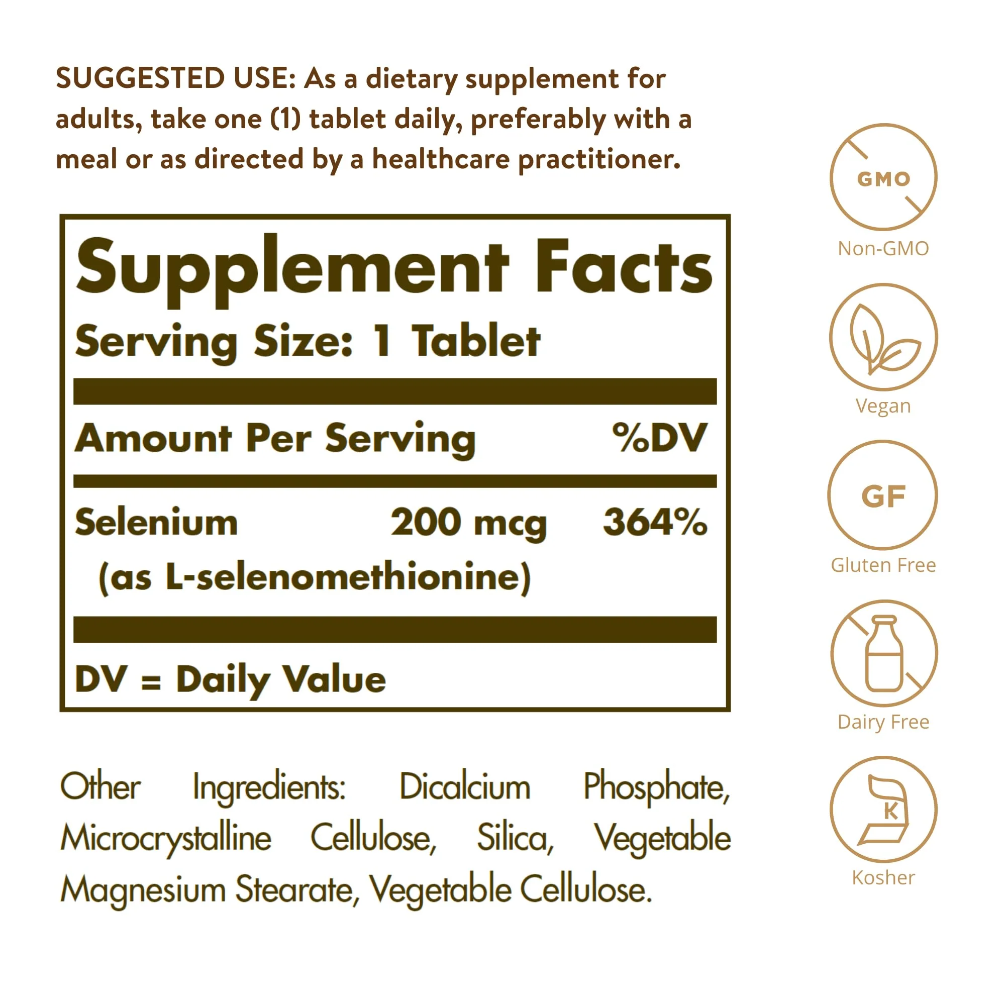 Solgar Yeast-Free Selenium 200 mcg, 250 Tablets - Supports Antioxidant & Immune System Health - Non-GMO, Vegan, Gluten Free, Dairy Free, Kosher - 250 Servings - Image 7
